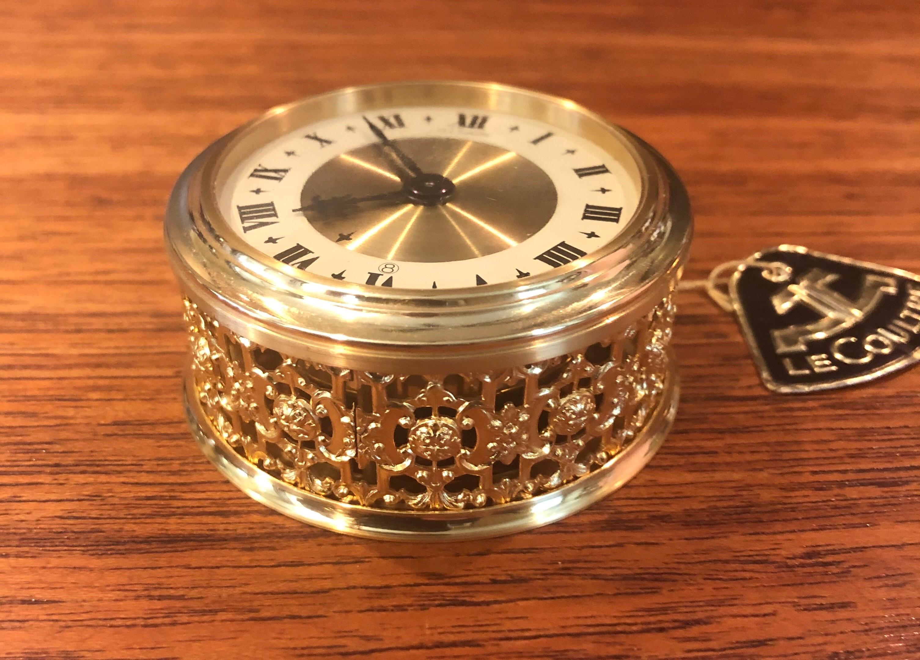 20th Century Vintage Brass Eight Day Miniature Travel Alarm Clock by LeCoultre New in Box