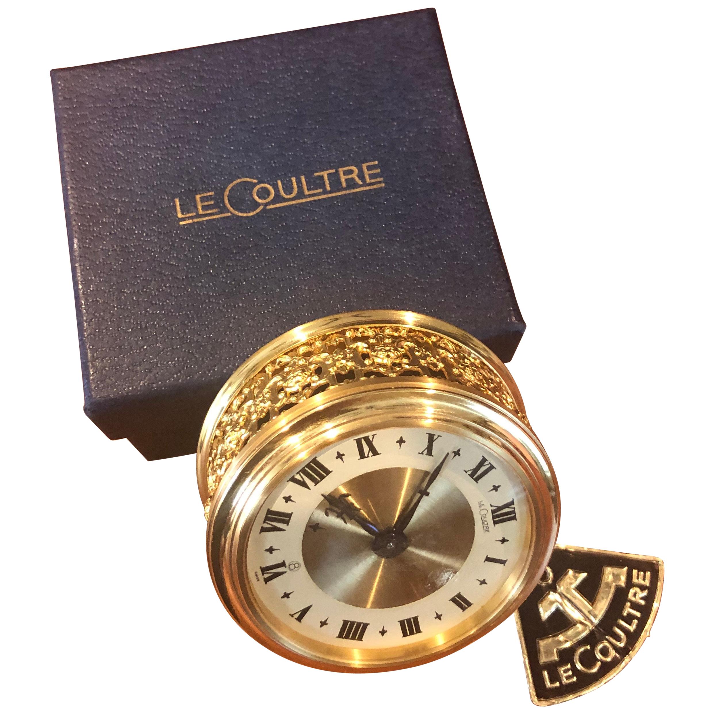 Vintage Brass Eight Day Miniature Travel Alarm Clock by LeCoultre New in Box