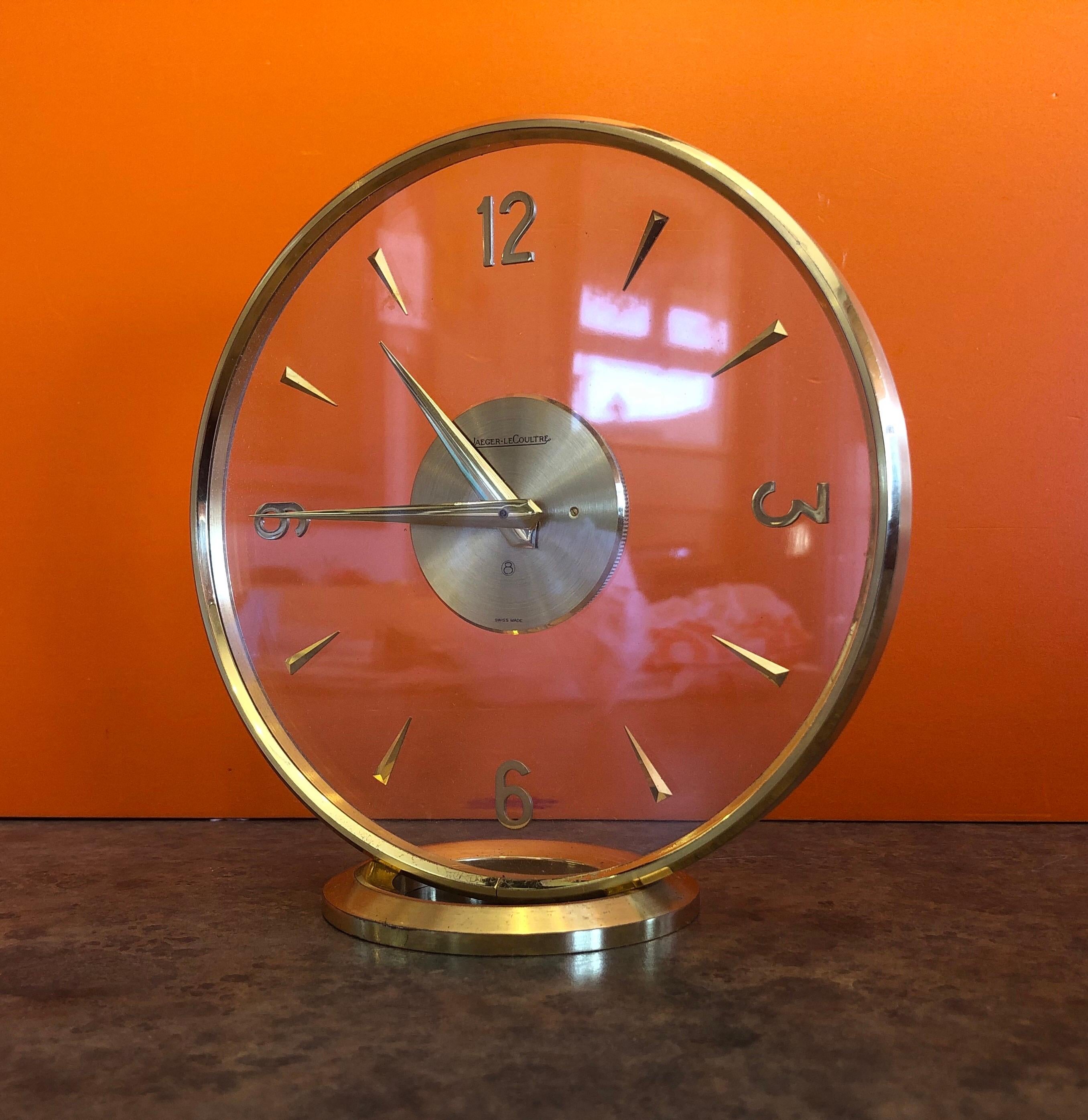 Art Deco Vintage Brass Eight Day Mystery Desk Clock by Jeager-LeCoultre