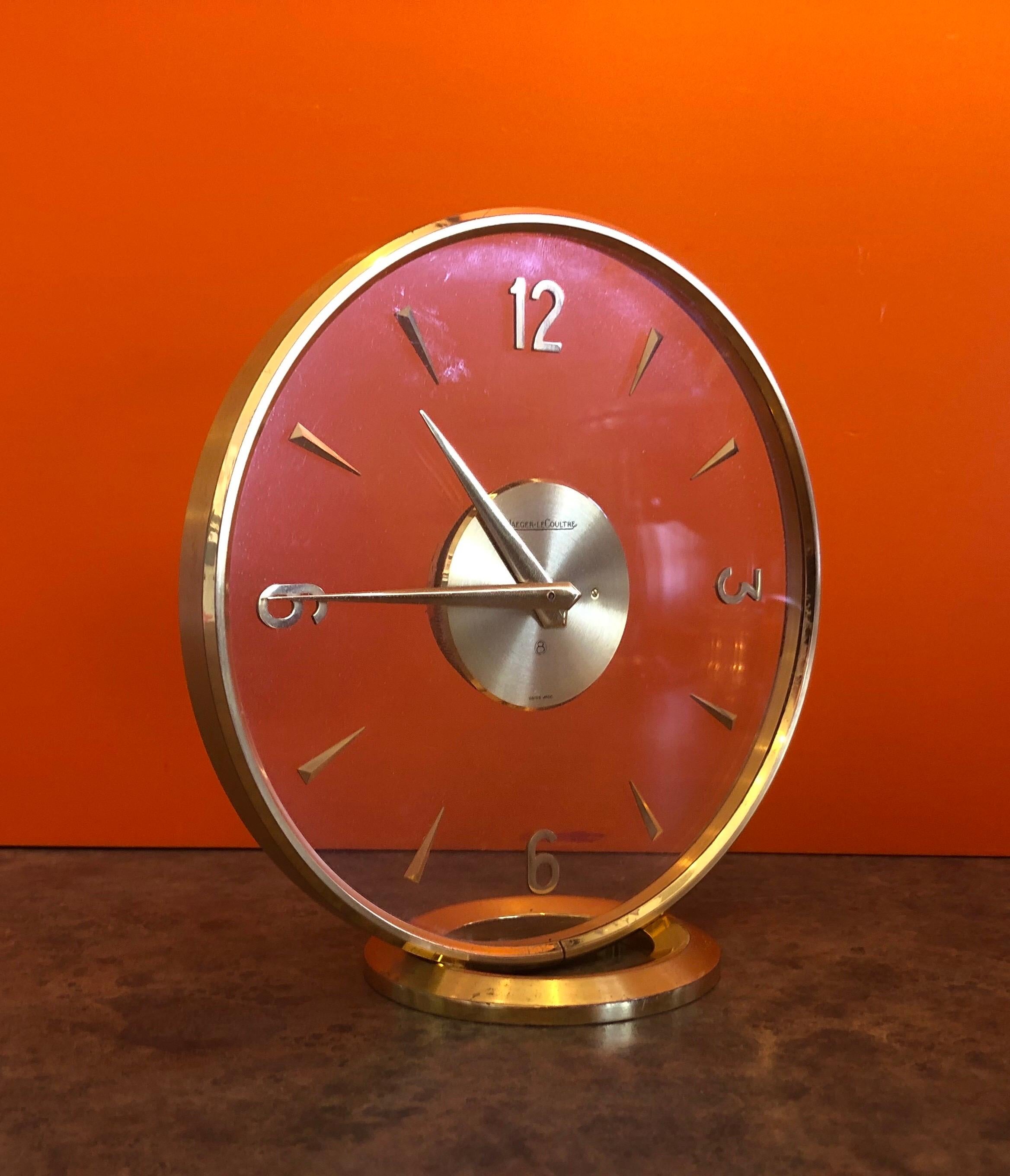 20th Century Vintage Brass Eight Day Mystery Desk Clock by Jeager-LeCoultre