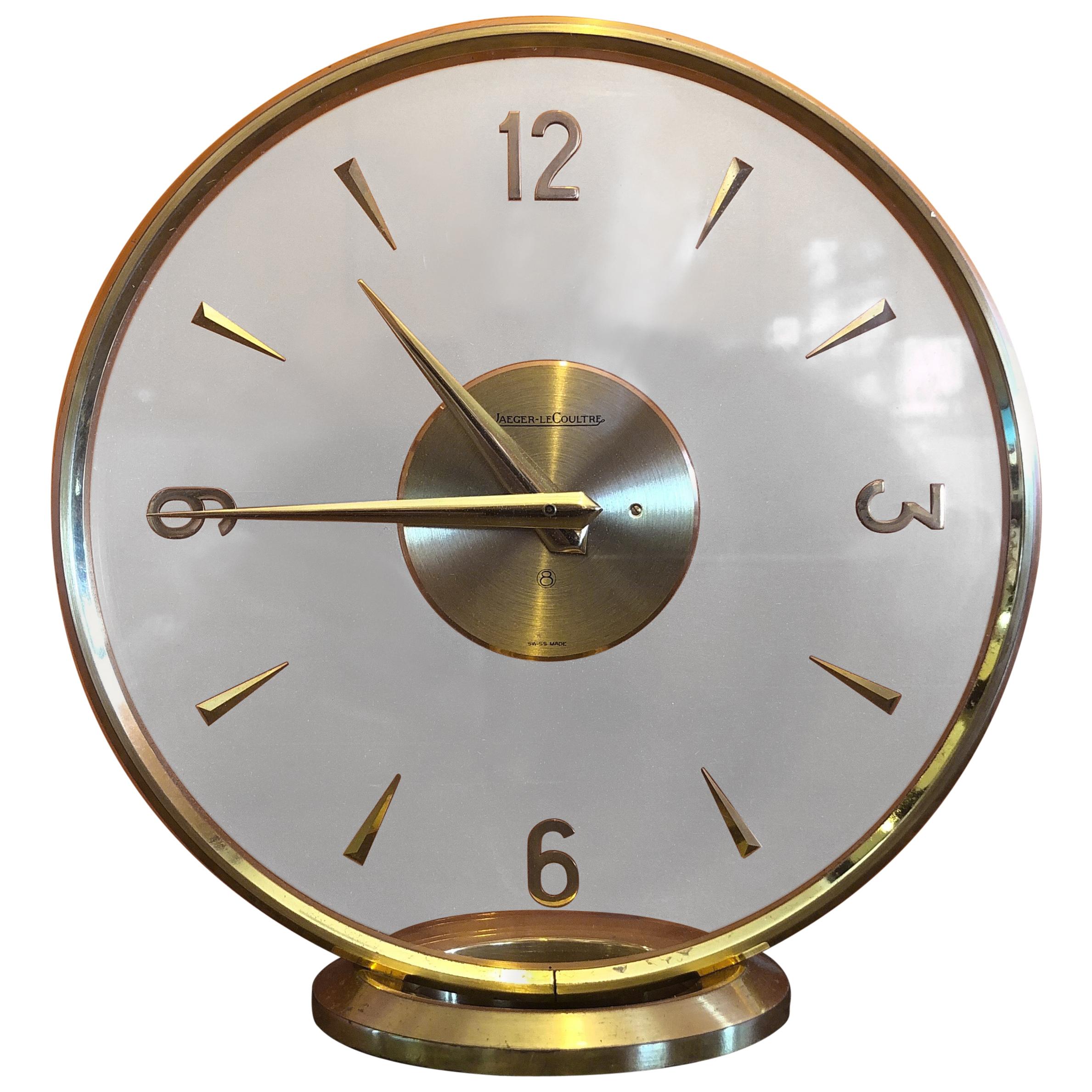 Vintage Brass Eight Day Mystery Desk Clock by Jeager-LeCoultre