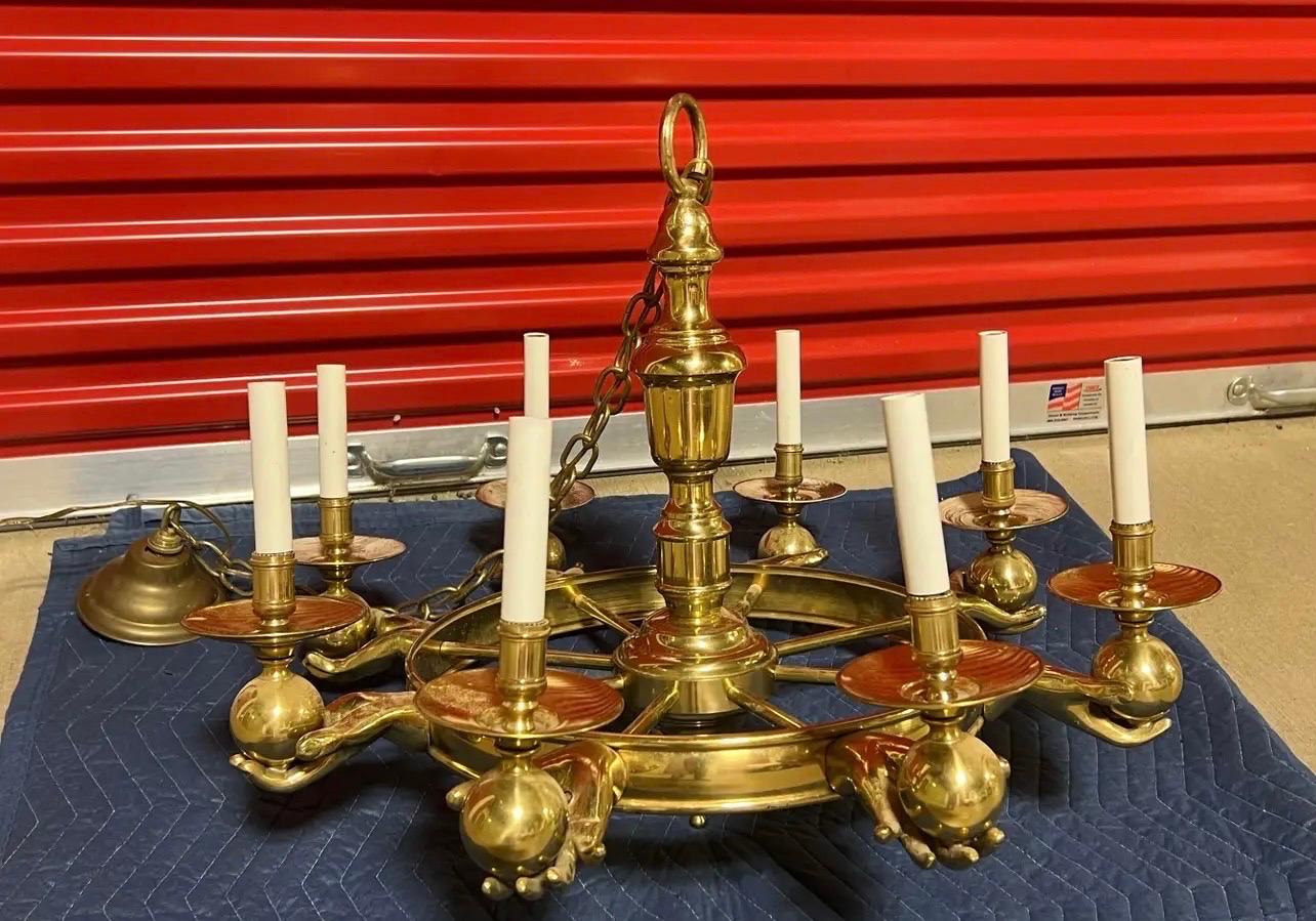 Inconnu Lustre à main à huit lumières en laiton vintage