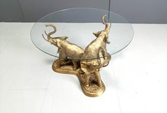 Vintage brass elephant coffee table, 1970s