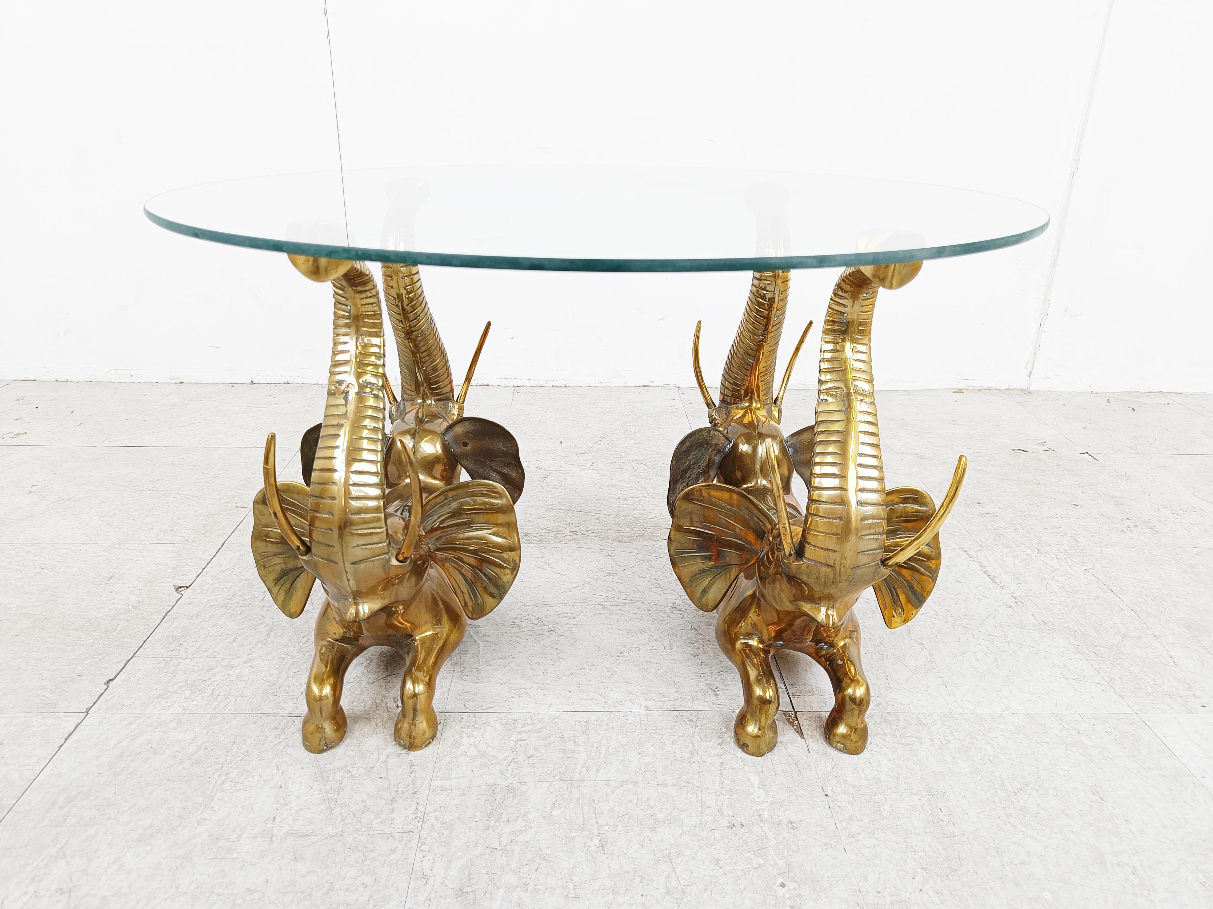 Hollywood Regency Vintage brass elephant coffee table, 1970s For Sale
