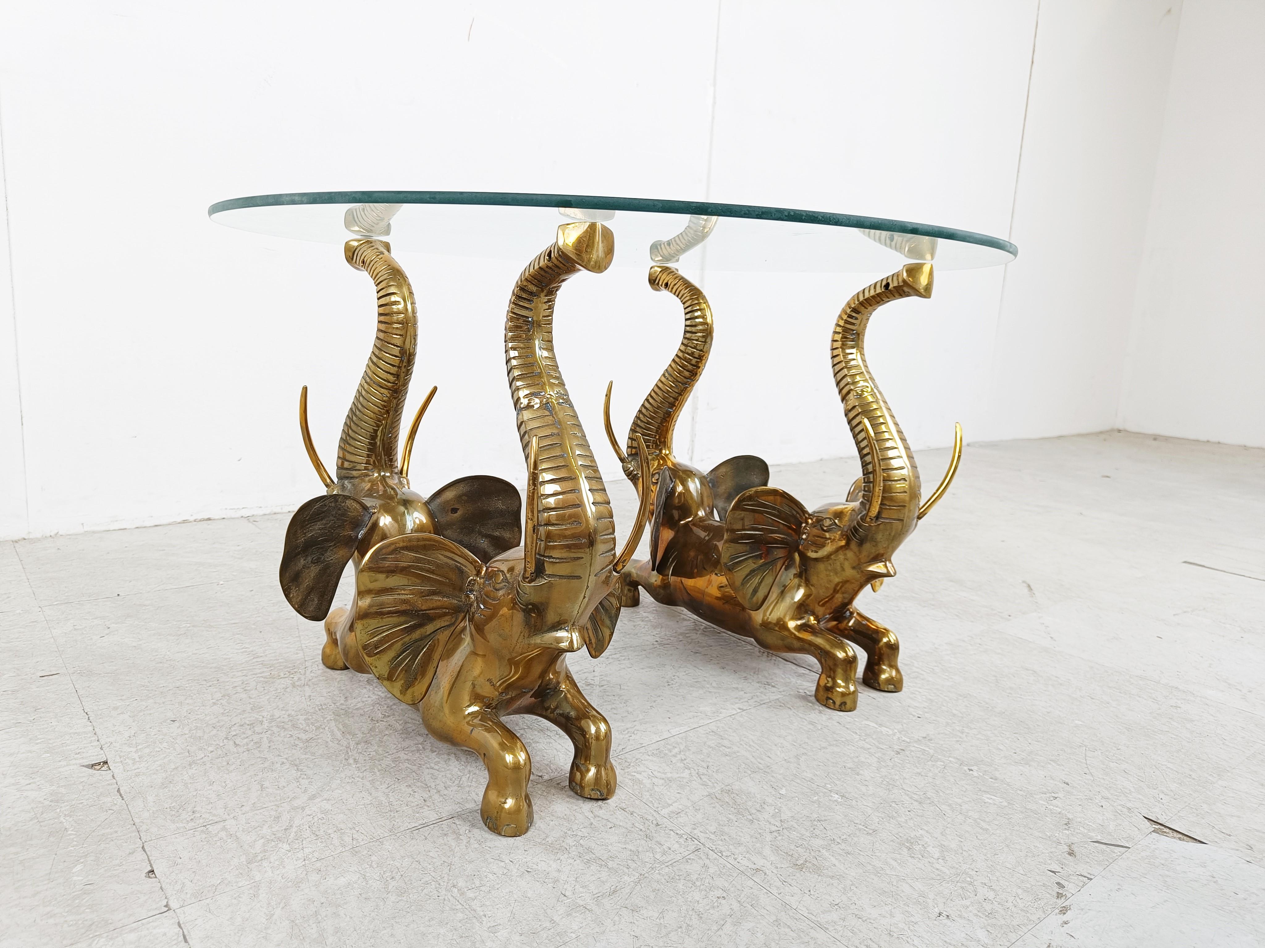 Late 20th Century Vintage brass elephant coffee table, 1970s For Sale