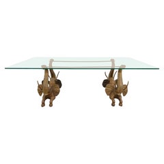 Vintage brass elephant coffee table, 1970s