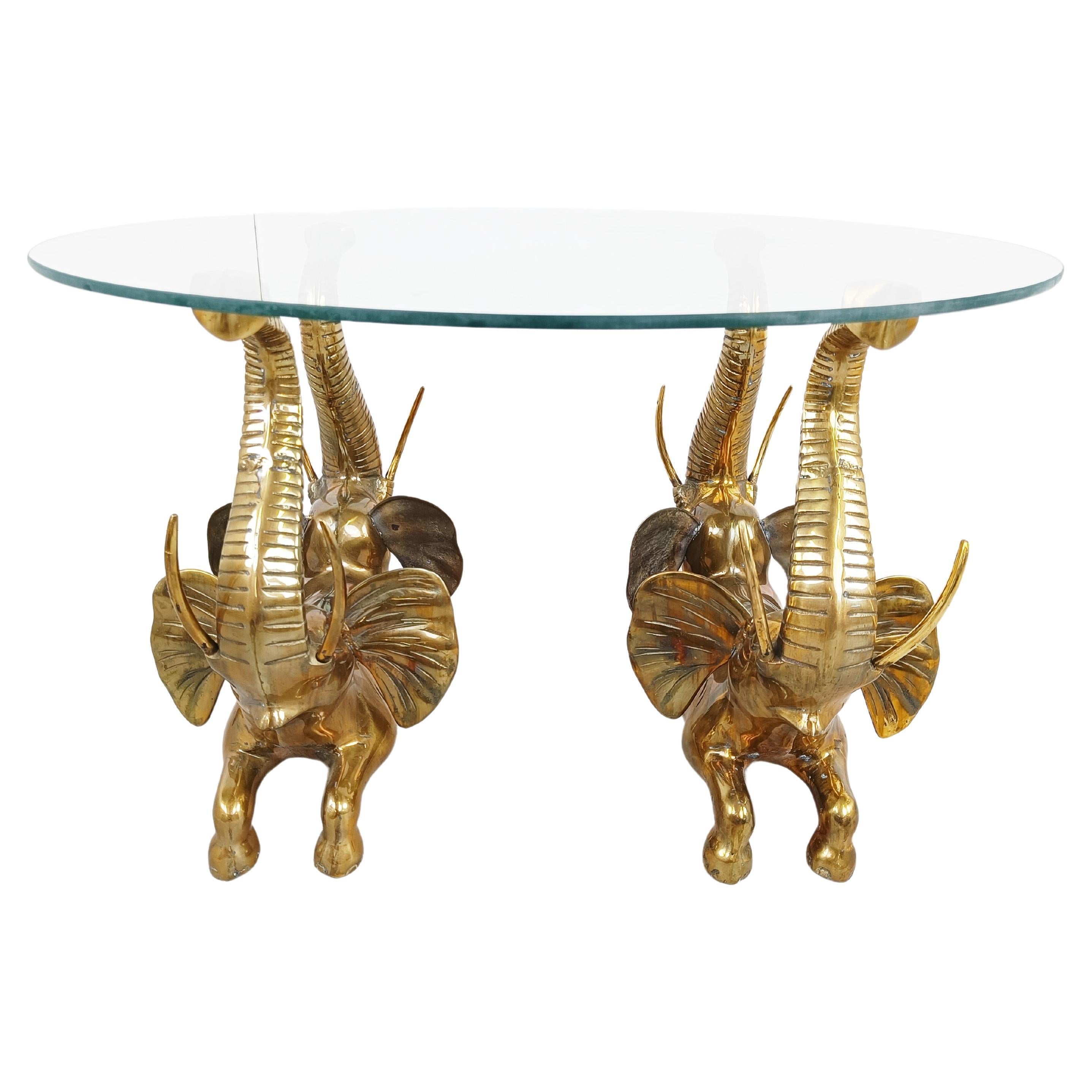 Vintage brass elephant coffee table, 1970s For Sale