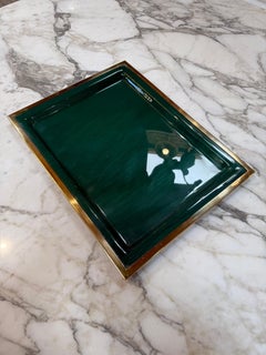 Vintage Brass & Emerald Green Lacquer Serving Tray