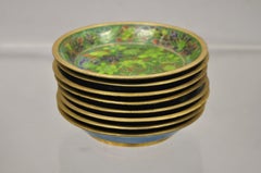 Vintage Brass Enamel Cloisonne Small Trinket Dish 8 Pc Set, Green