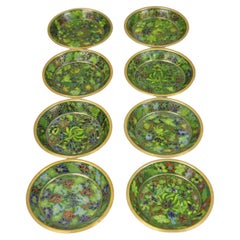 Vintage Messing Emaille Cloisonne kleine Trinket Dish 8 Pc Set, grün