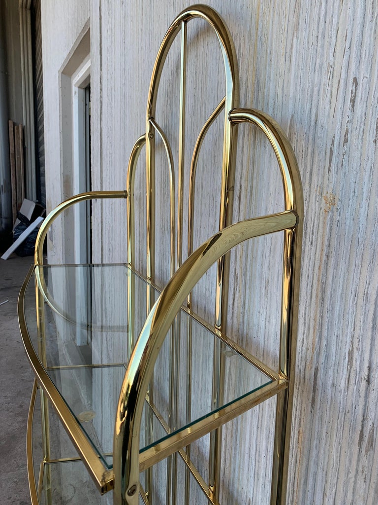 Vintage Brass Étagère Arched Glass Display Shelf with Four Shelves For Sale 3