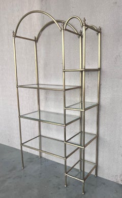 Vintage Brass Étagère Arched Glass Display Shelf with Three + Four Shelves