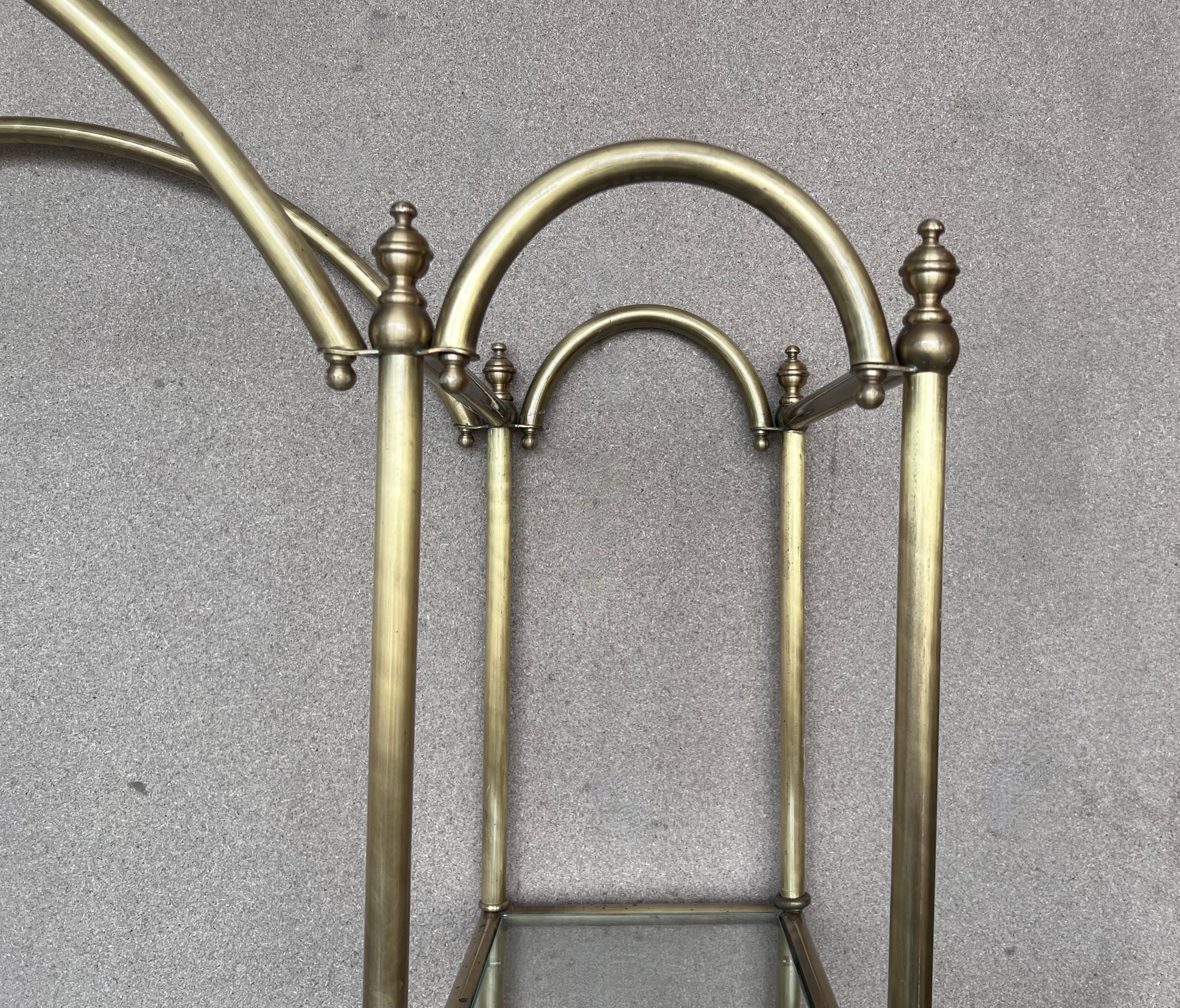 Italian Vintage Brass Étagère Arched Glass Display Shelf with Three + Four Shelves For Sale