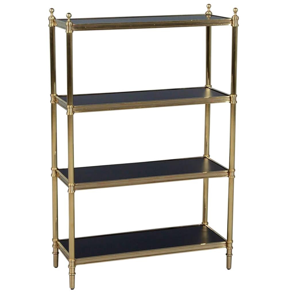 Vintage Brass Etagere with Black Lacquer Shelves