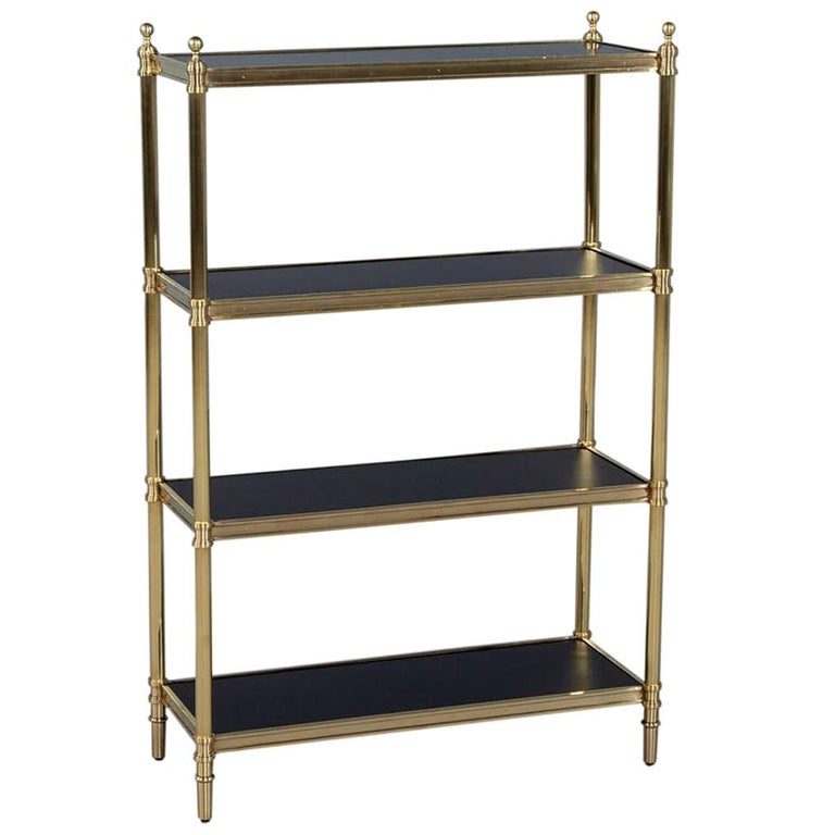 Vintage Brass Etagere With Black Lacquer Shelves At 1stdibs