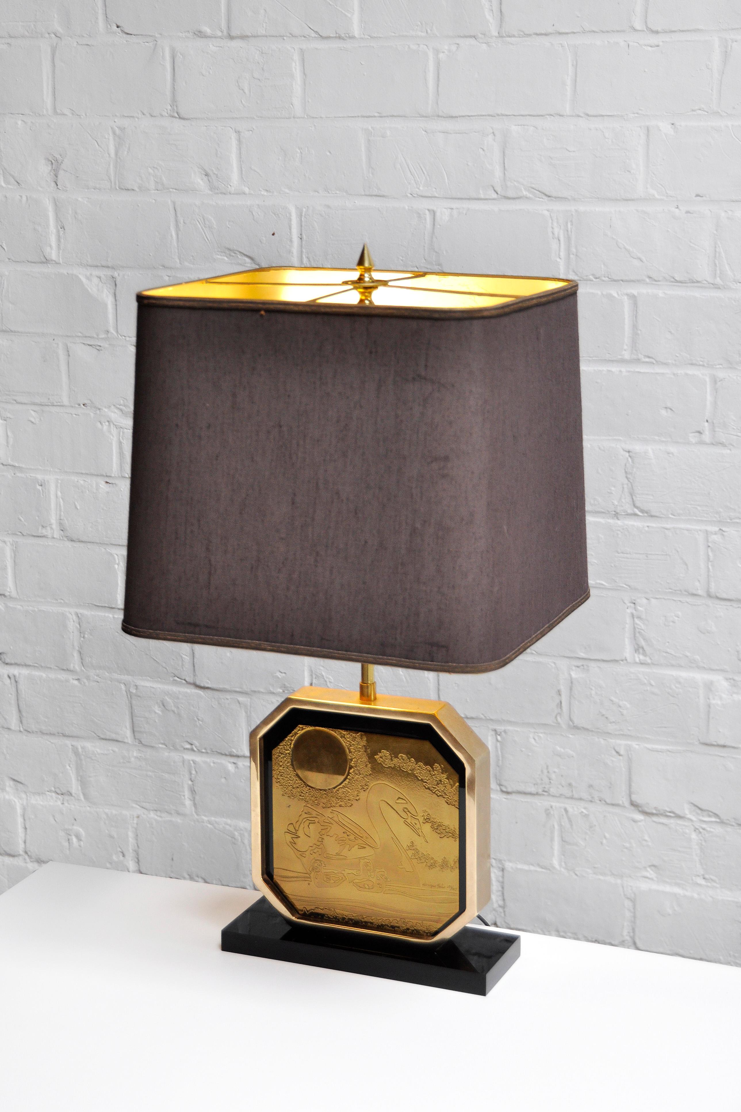 Vintage Brass Etched 23CT Gold Table Lamp by Georges Mathias, Belgium For Sale 3