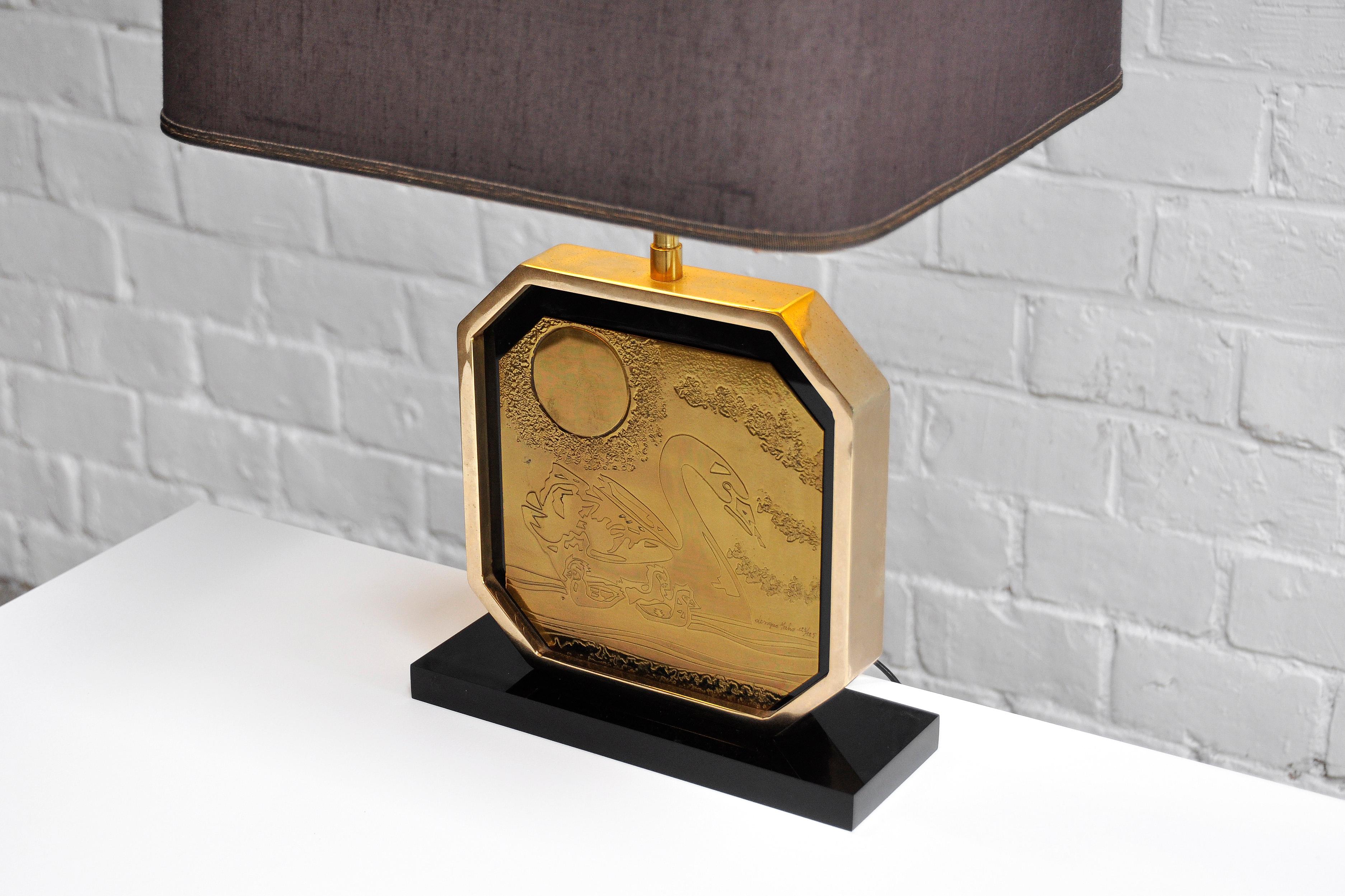 Tischlampe aus geätztem Messing, 23 Karat Gold, von Georges Mathias, Belgien im Angebot 7