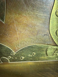 Vintage brass etched coffee tably by Willy Daro, 1970s