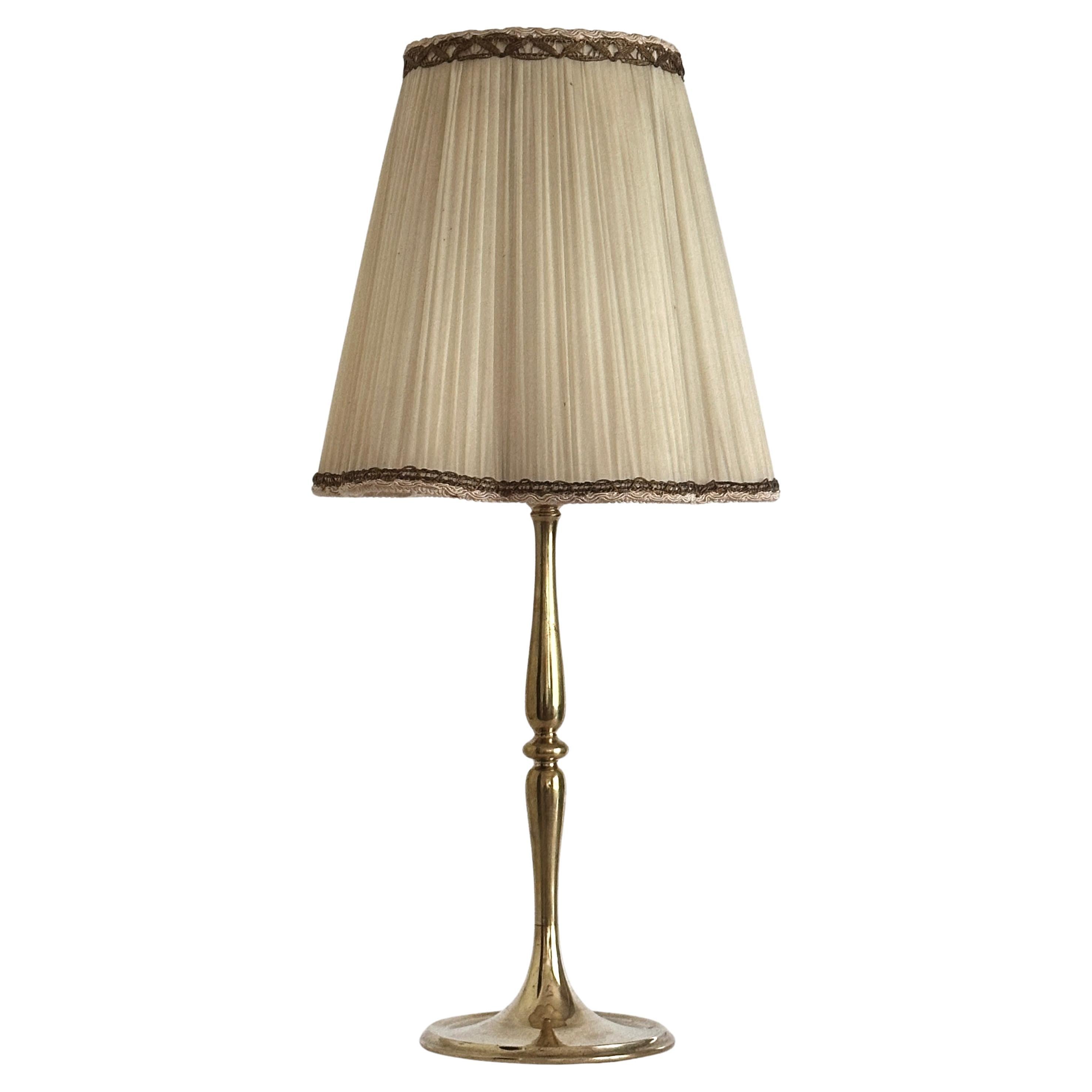 Vintage Brass European Table Lamp With Original Shade