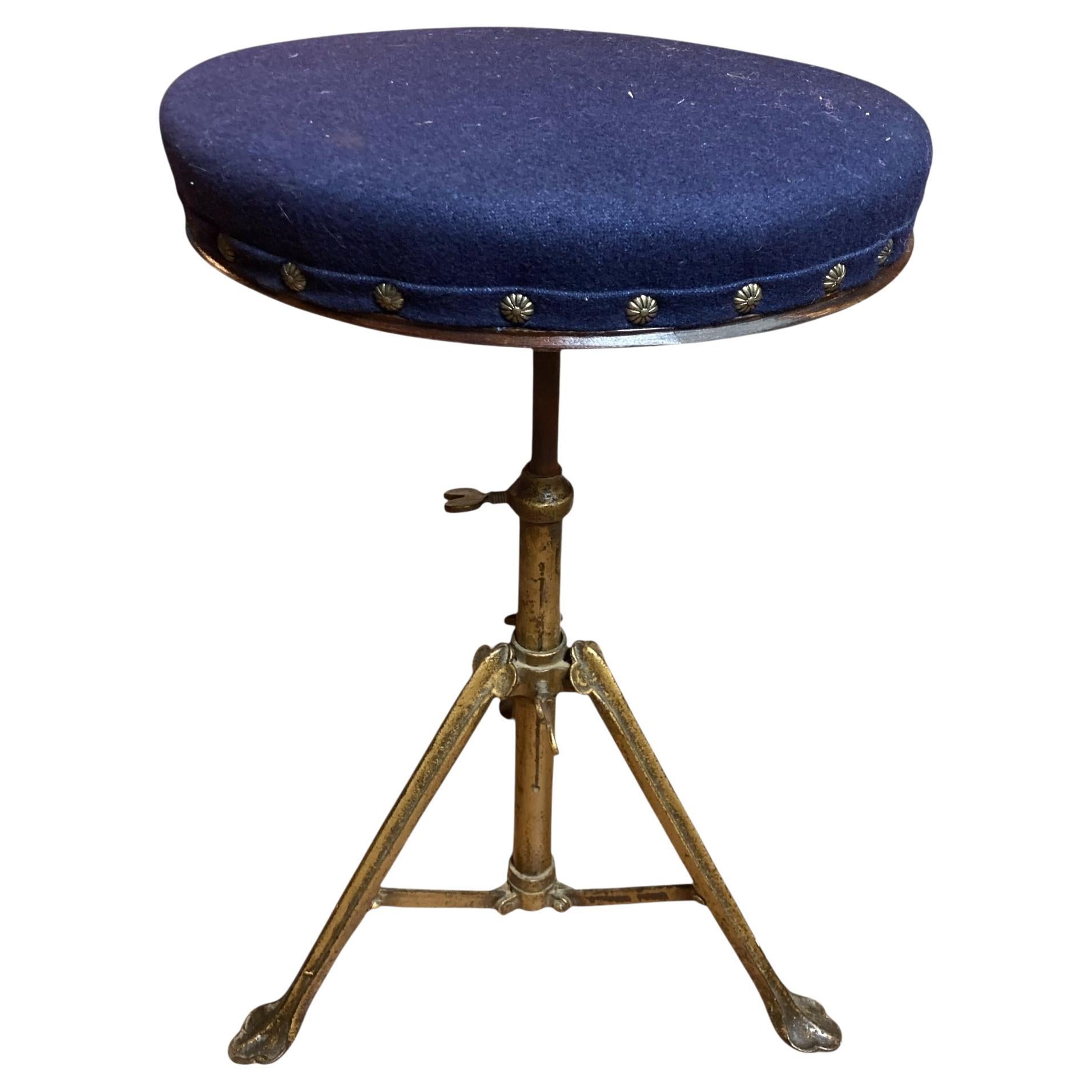 Tabouret de piano ou de batterie extensible en laiton Vintage