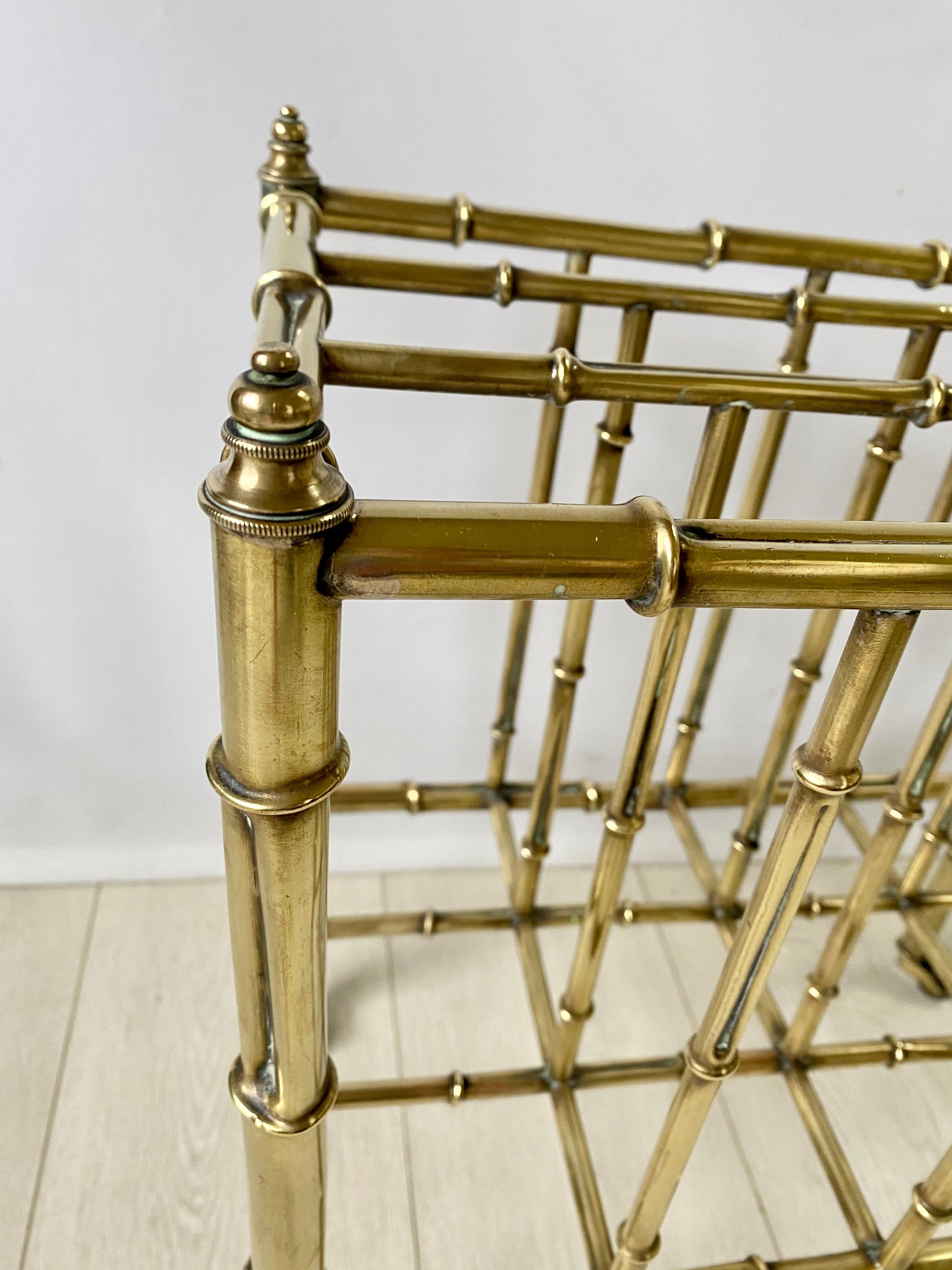 Vintage Brass Faux Bamboo Canterbury Magazine Rack In Good Condition For Sale In Crawley Down, GB