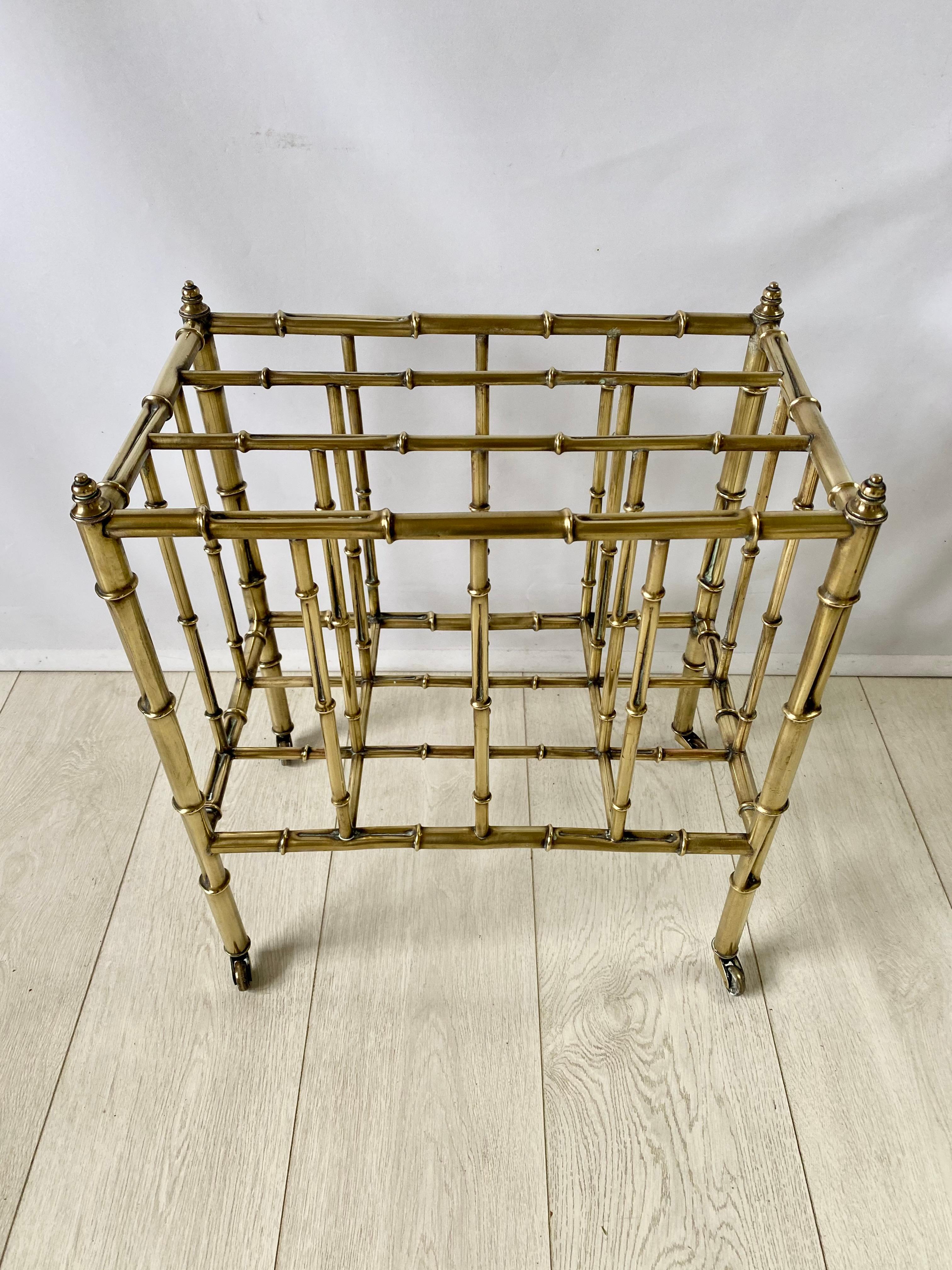 20th Century Vintage Brass Faux Bamboo Canterbury Magazine Rack For Sale