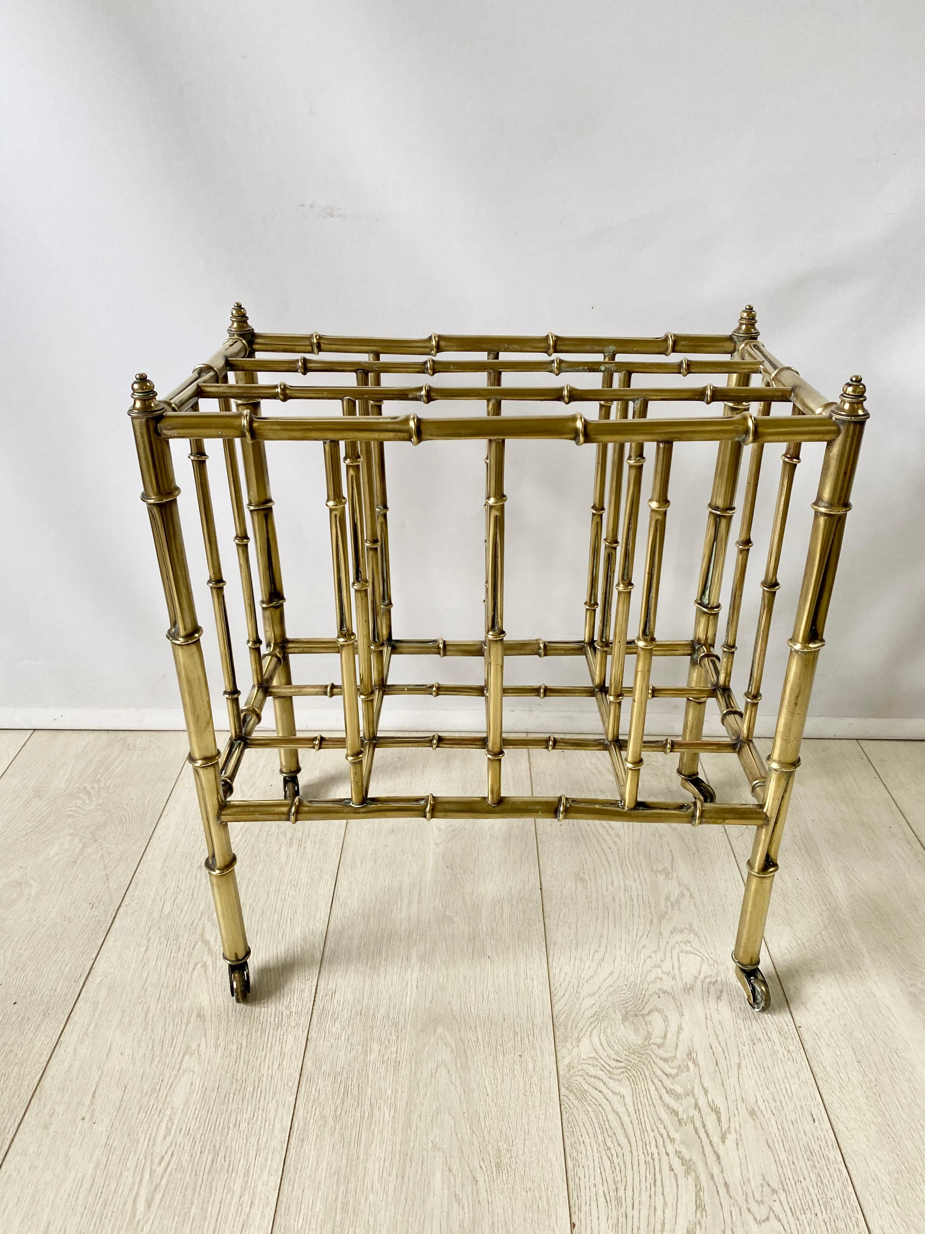 Vintage Brass Faux Bamboo Canterbury Magazine Rack For Sale 1