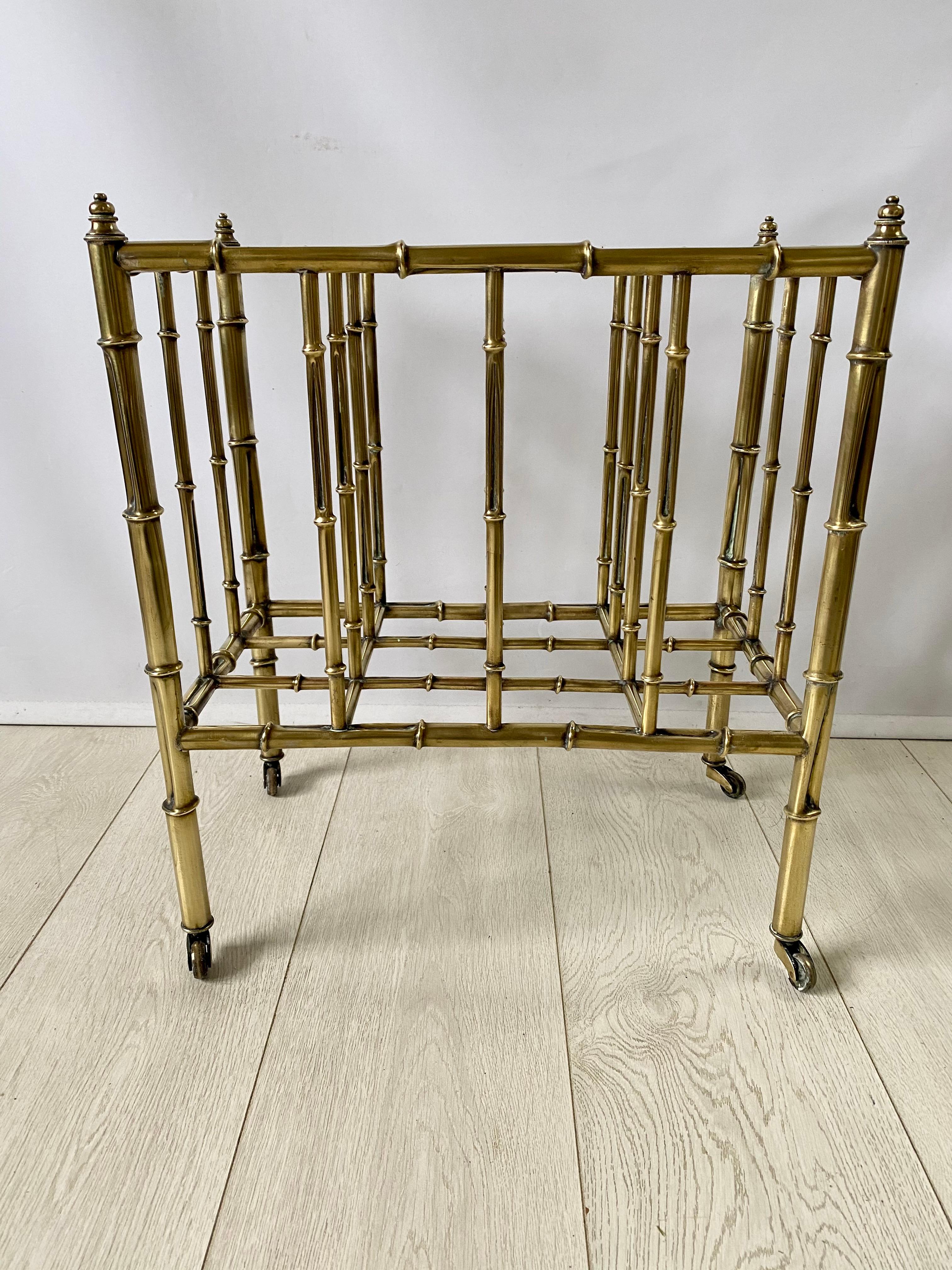 Vintage Brass Faux Bamboo Canterbury Magazine Rack For Sale 2