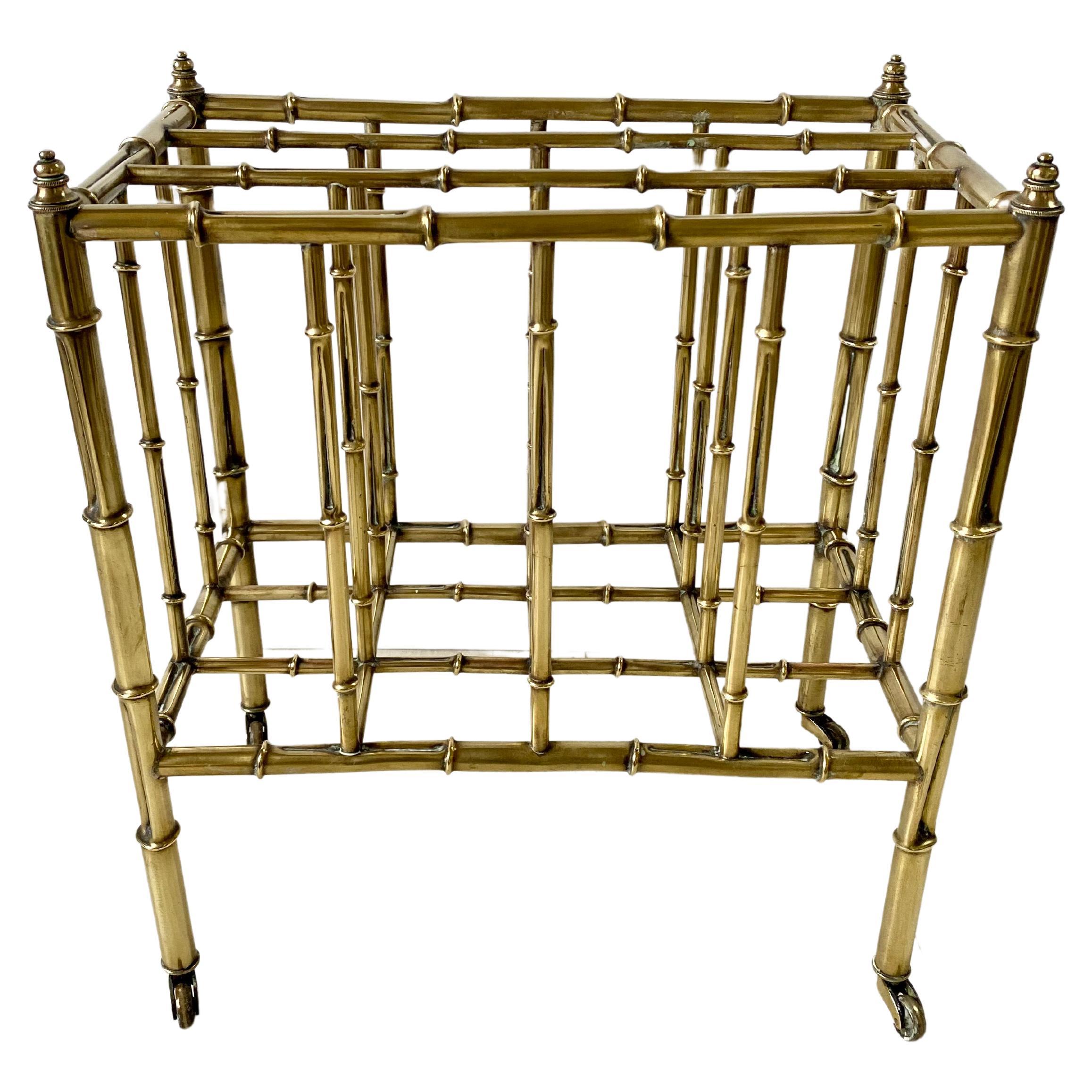 Vintage Brass Faux Bamboo Canterbury Magazine Rack For Sale