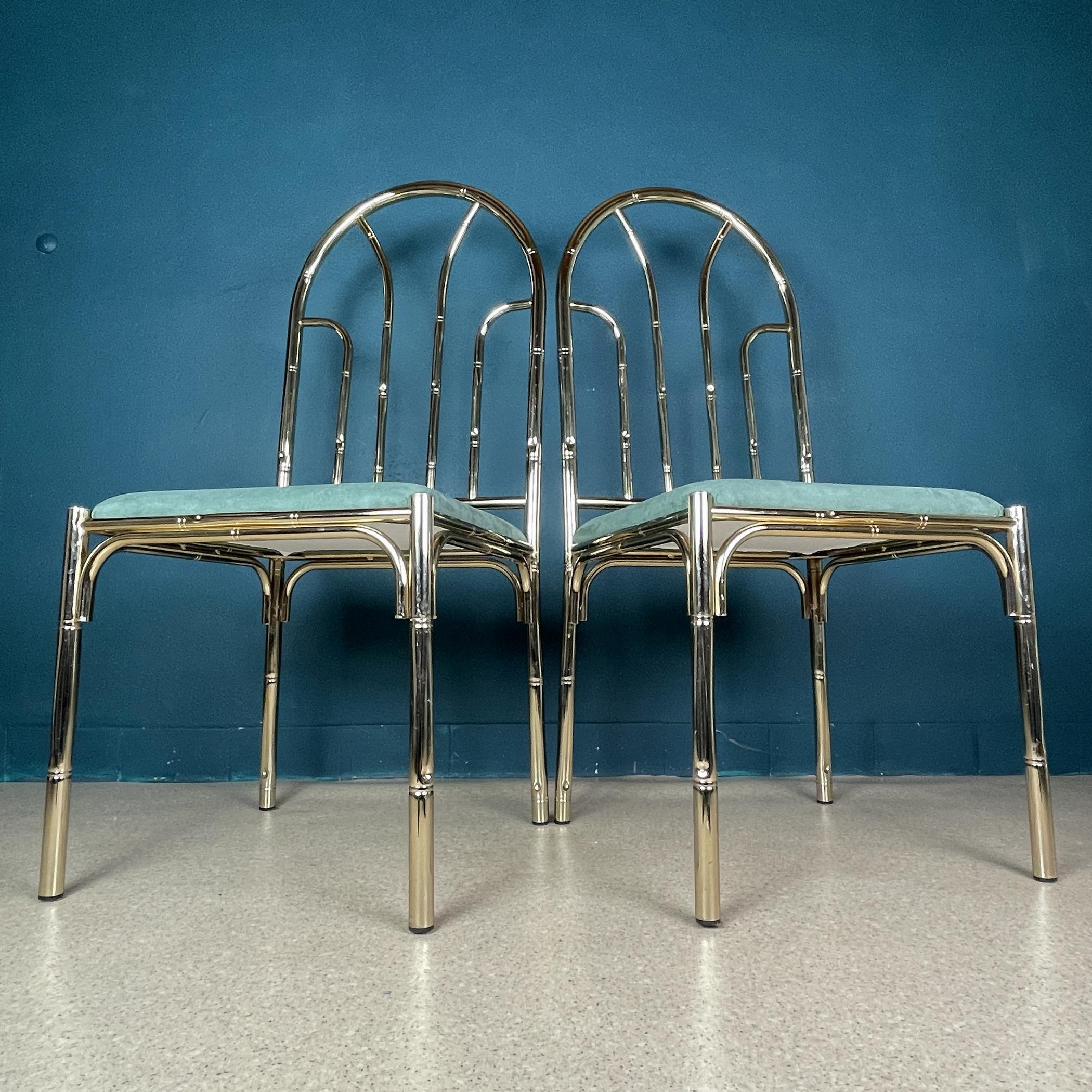 Sedie in finto bambù d'ottone vintage, Italia, anni '70, set di 4 in vendita 6
