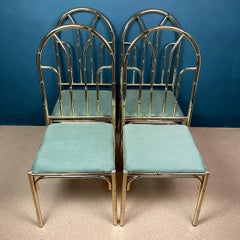 Vintage Brass Faux Bamboo Chairs, Italy 1970s, Set of 4