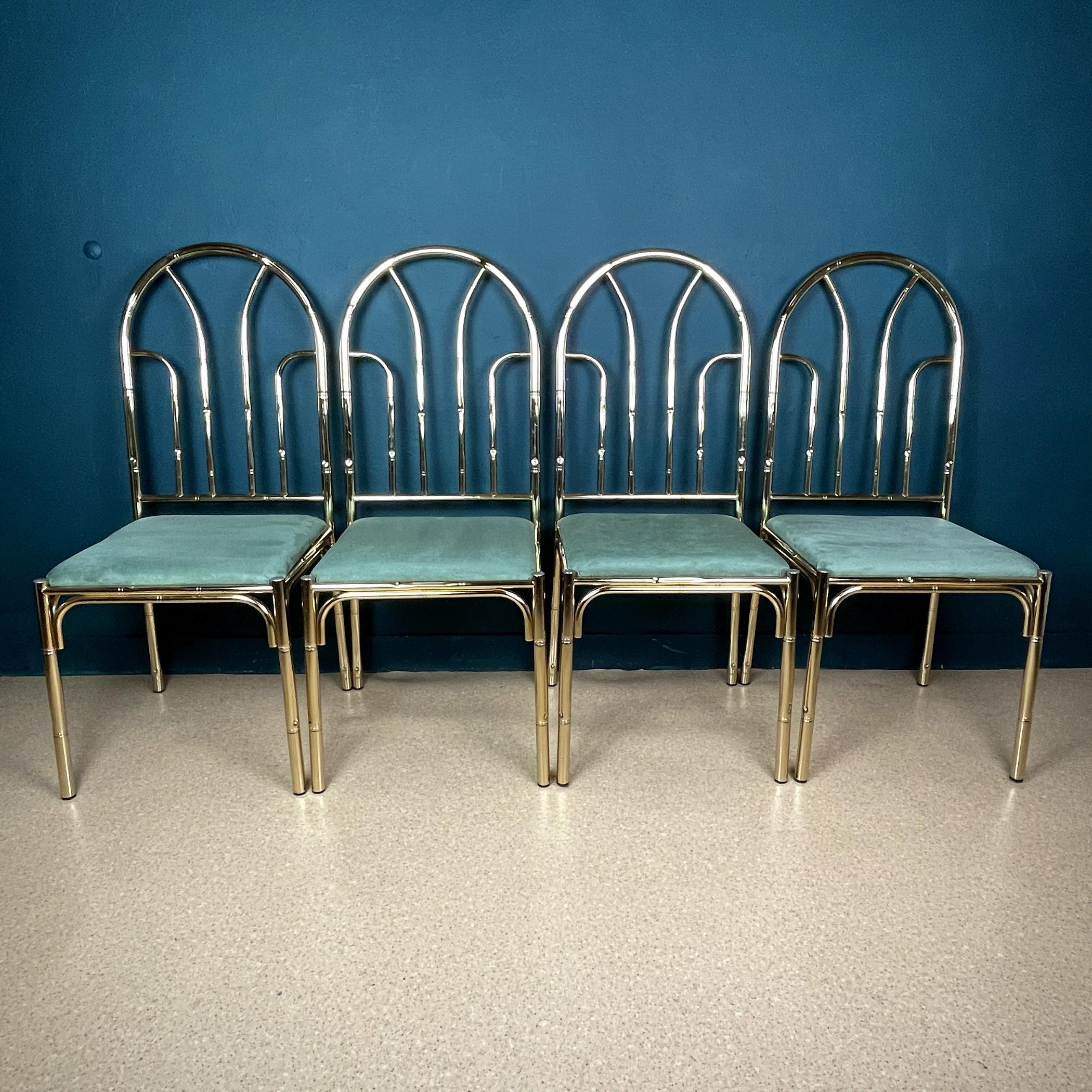 Mid-Century moderno Sedie in finto bambù d'ottone vintage, Italia, anni '70, set di 4 in vendita