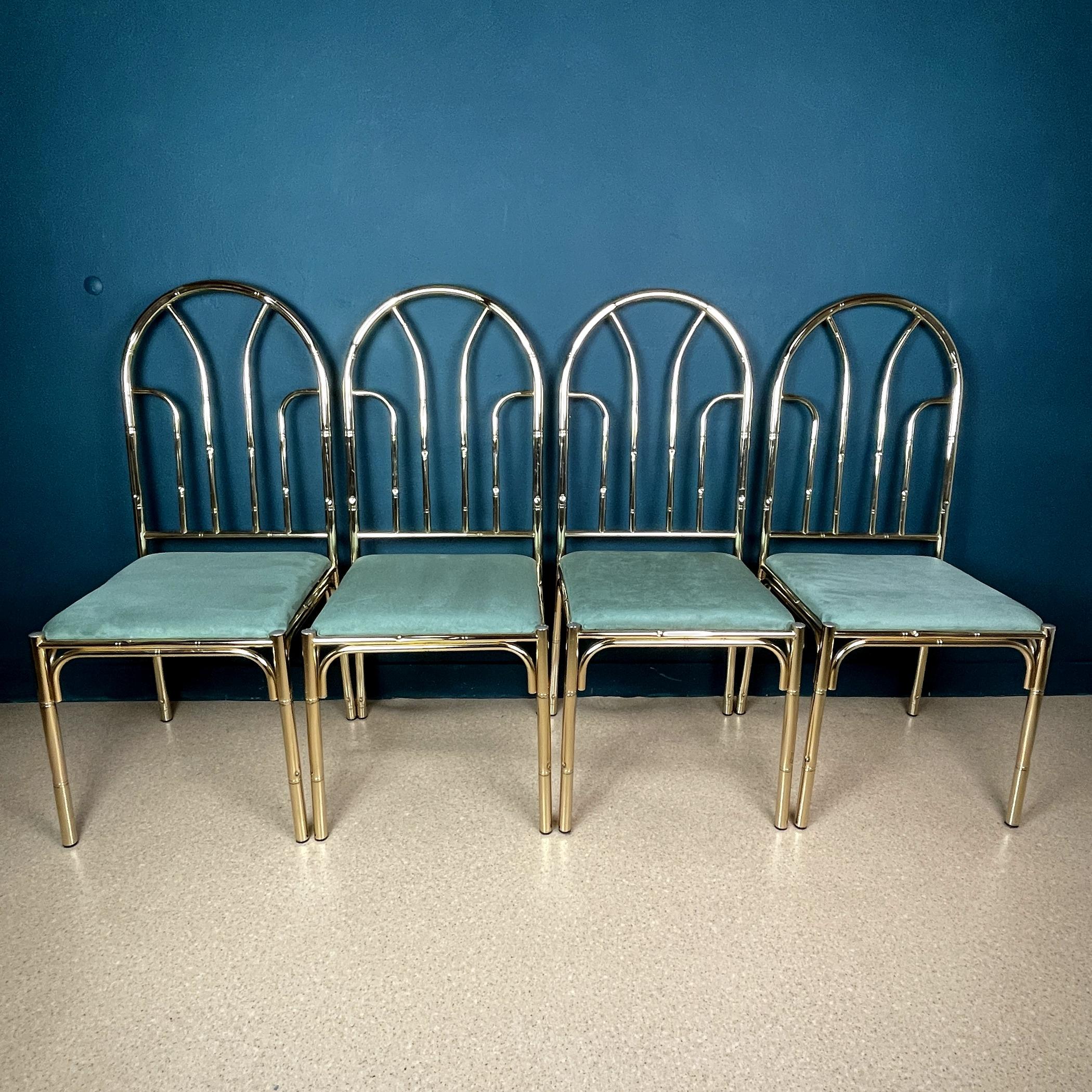 Italiano Sedie in finto bambù d'ottone vintage, Italia, anni '70, set di 4 in vendita