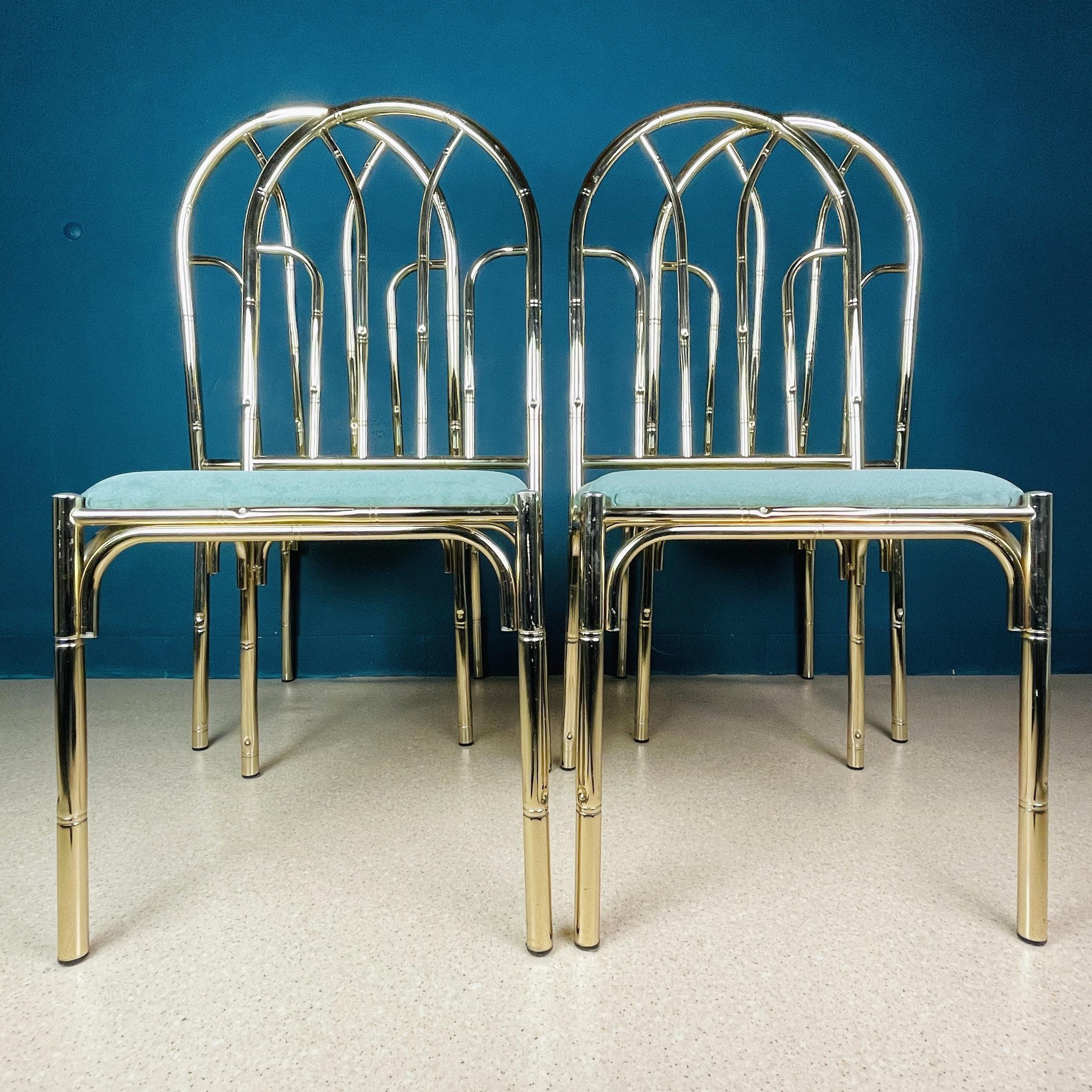XX secolo Sedie in finto bambù d'ottone vintage, Italia, anni '70, set di 4 in vendita