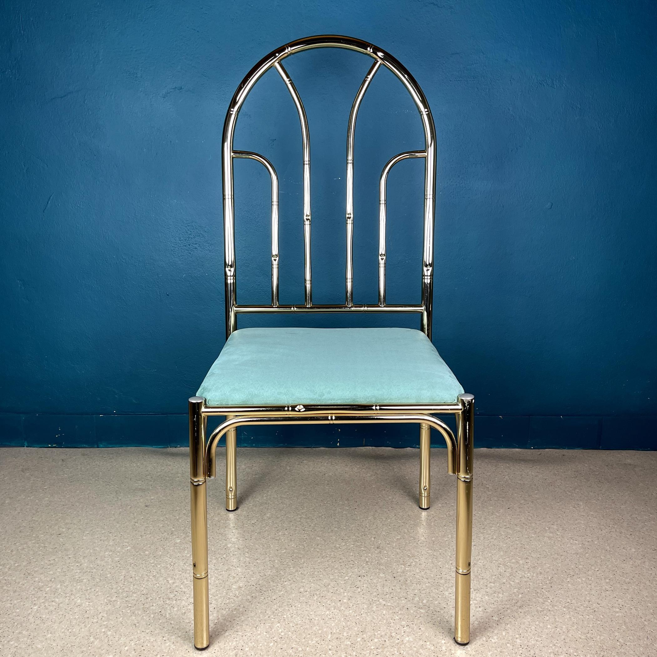 Metallo Sedie in finto bambù d'ottone vintage, Italia, anni '70, set di 4 in vendita