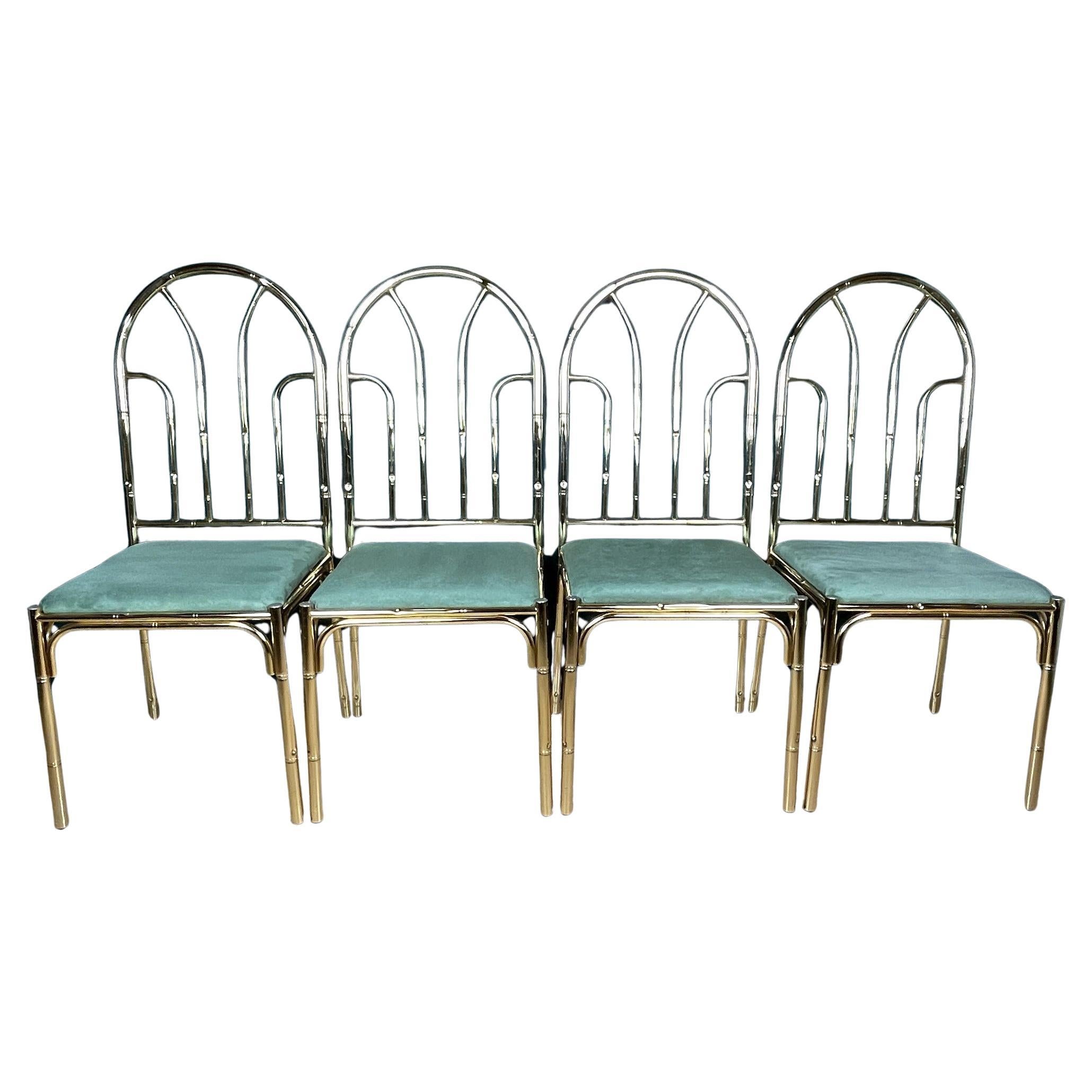 Vintage Brass Faux Bamboo Chairs, Italy 1970s, Set of 4