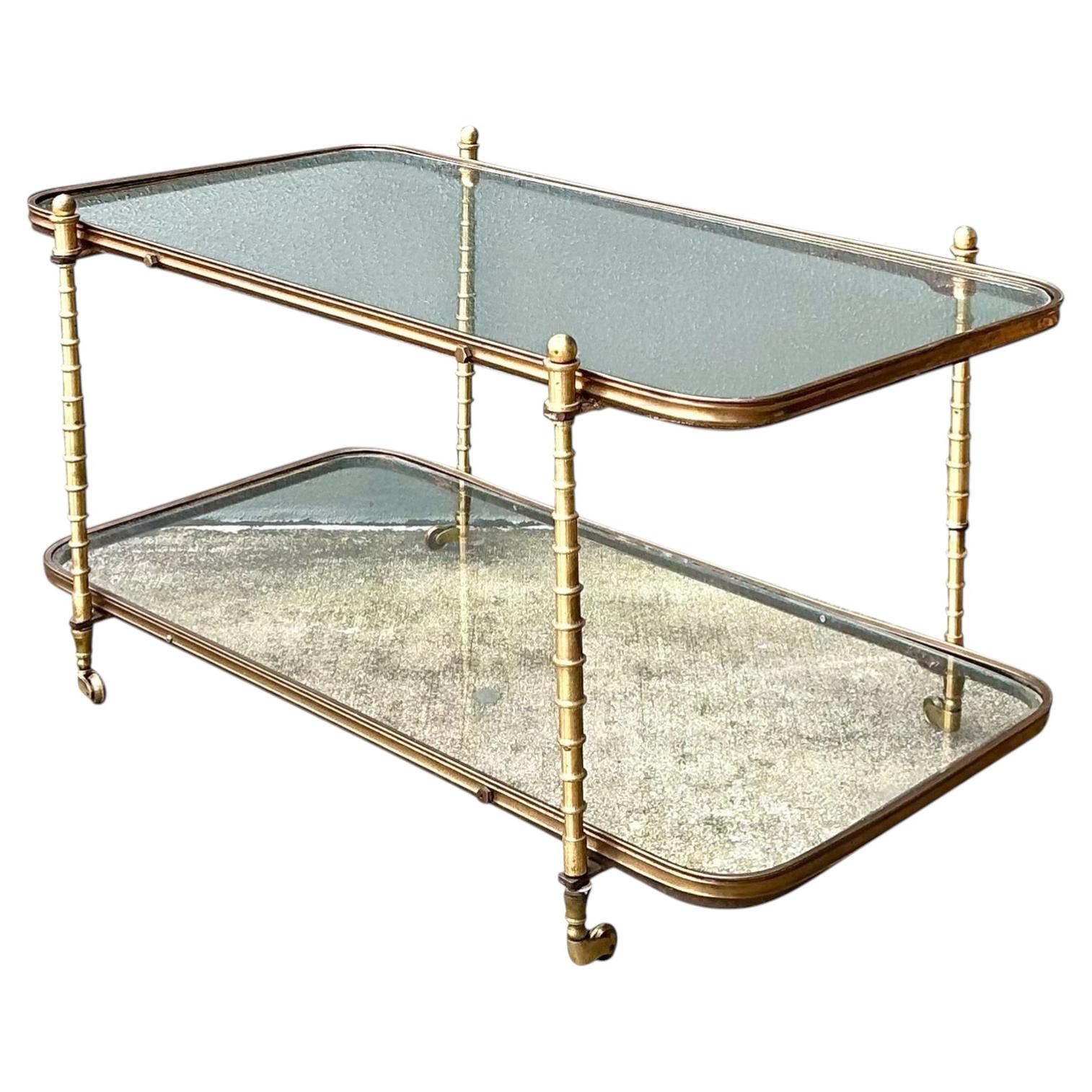 Vintage Brass Faux Bamboo Coffee Table
