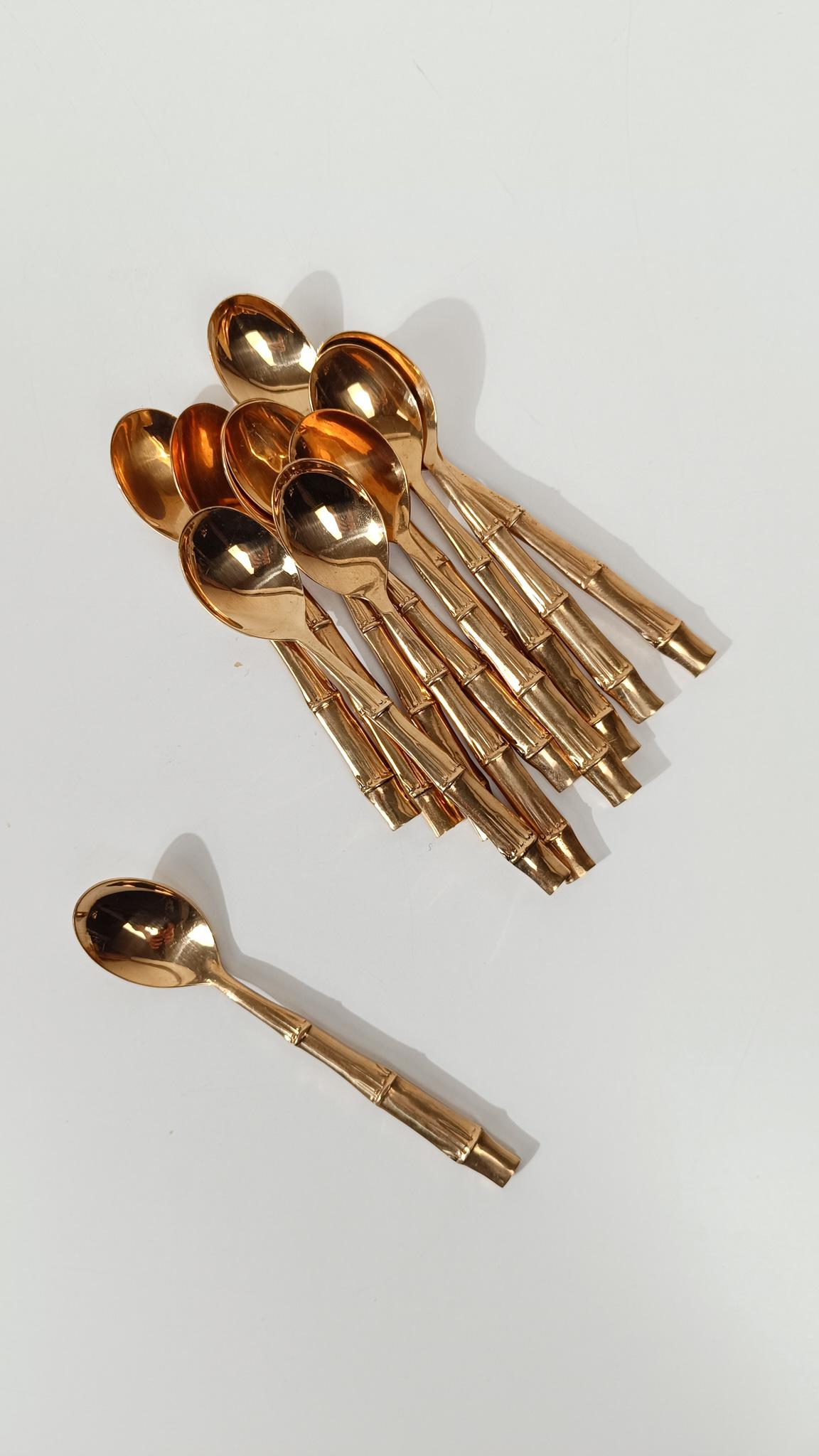 Vintage Brass Faux Bamboo Flatware, Dessert Set in Hollywood Regency Style, 70s For Sale 7