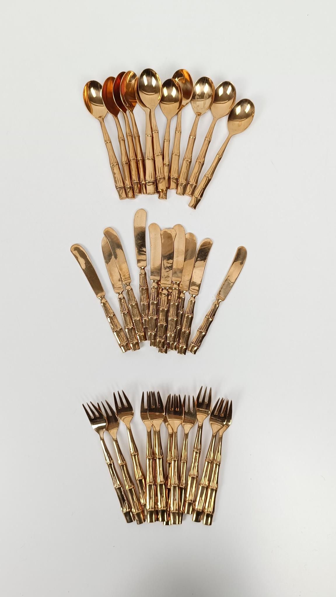 Vintage Brass Faux Bamboo Flatware, Dessert Set in Hollywood Regency Style, 70s For Sale 2