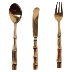 Vintage Messing Faux Bambus Besteck, Dessert Set im Hollywood Regency Stil, 70er Jahre