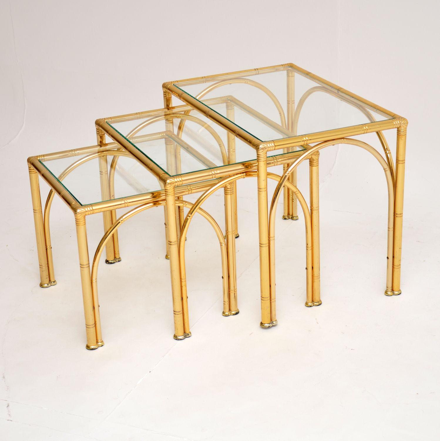English Vintage Brass Faux Bamboo Nest of Tables