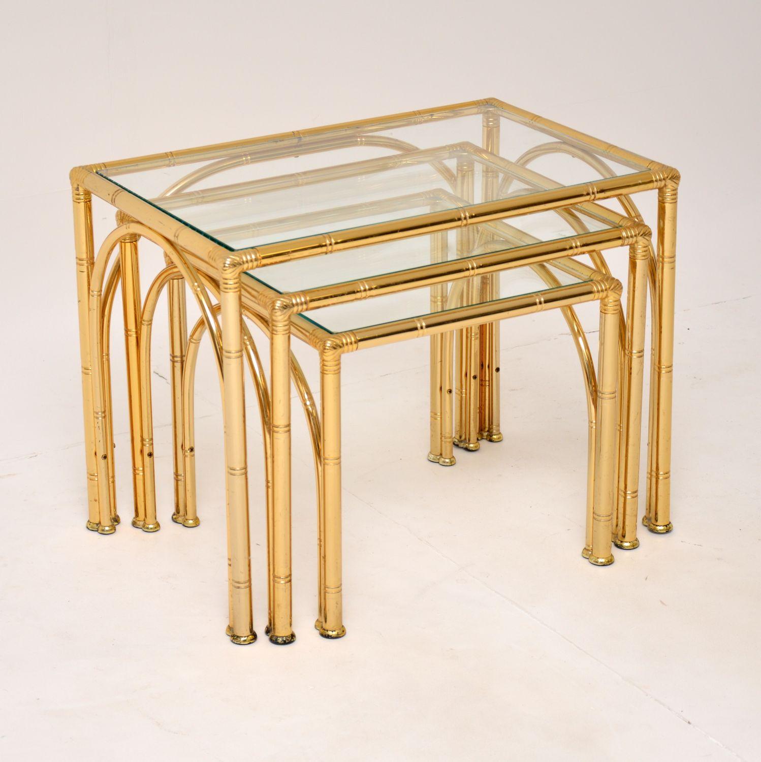 Vintage Brass Faux Bamboo Nest of Tables In Good Condition In London, GB