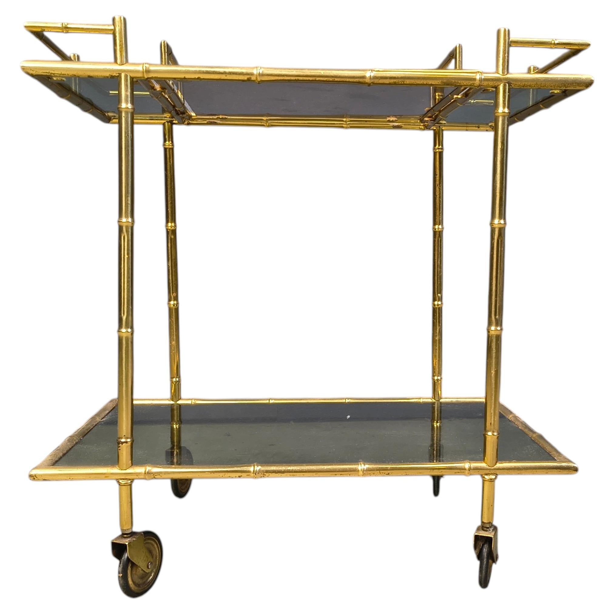 Vintage brass faux bamboo serving cart, 1960s