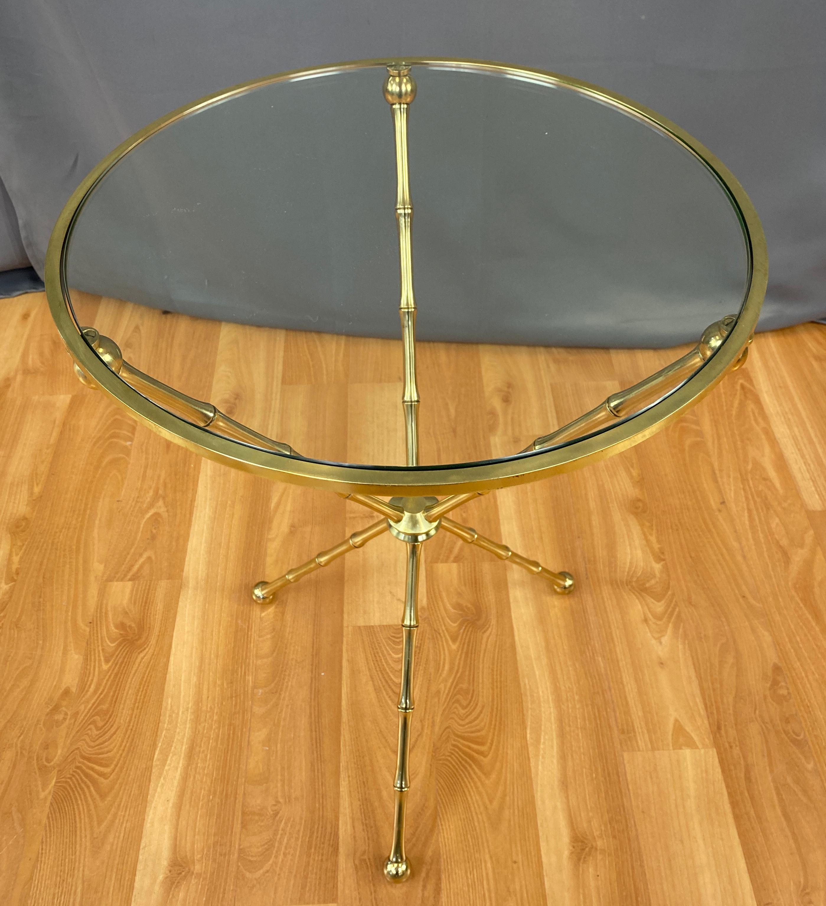 Hollywood Regency Vintage Brass Faux-Bamboo Side Table, Maison Baguès Style