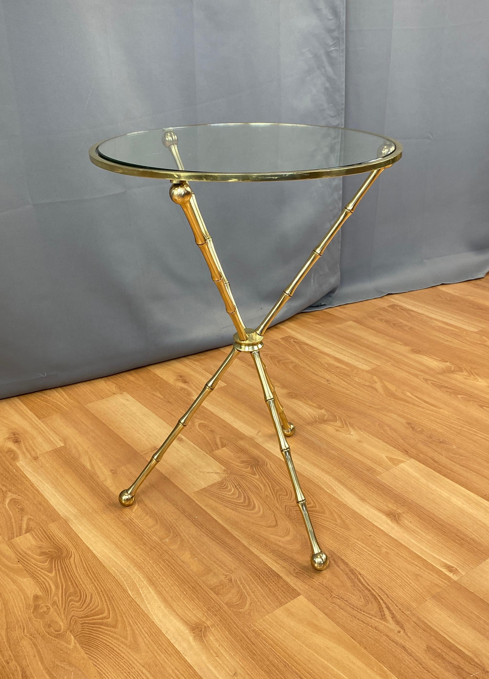 Vintage Brass Faux-Bamboo Side Table, Maison Baguès Style In Good Condition In San Francisco, CA