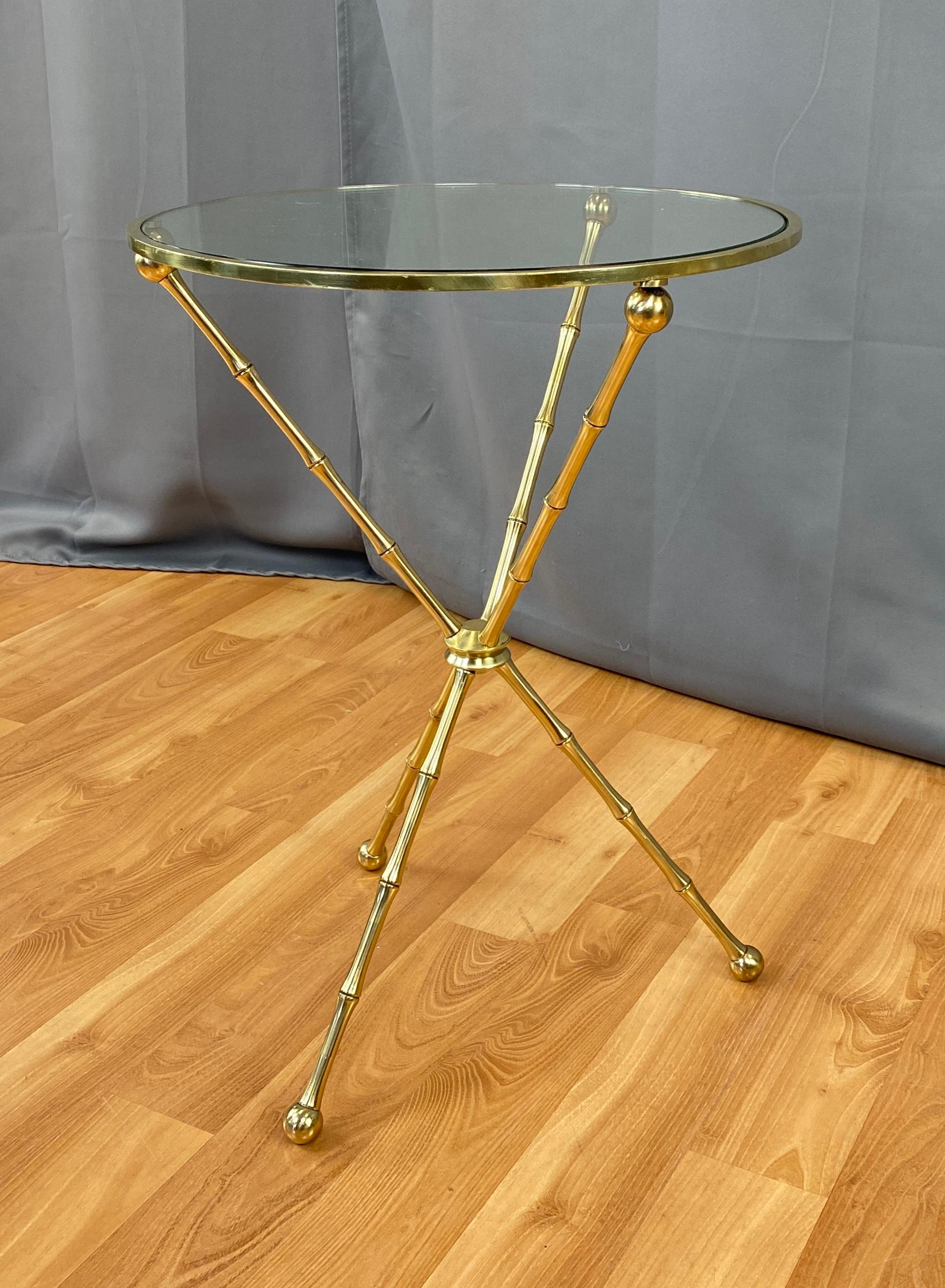 Vintage Brass Faux-Bamboo Side Table, Maison Baguès Style 1