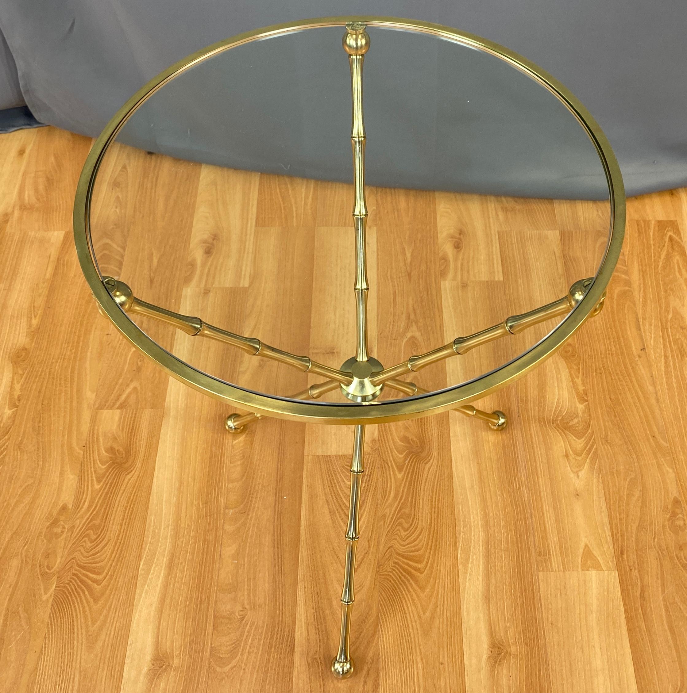 Vintage Brass Faux-Bamboo Side Table, Maison Baguès Style 2