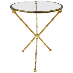 Vintage Brass Faux-Bamboo Side Table, Maison Baguès Style