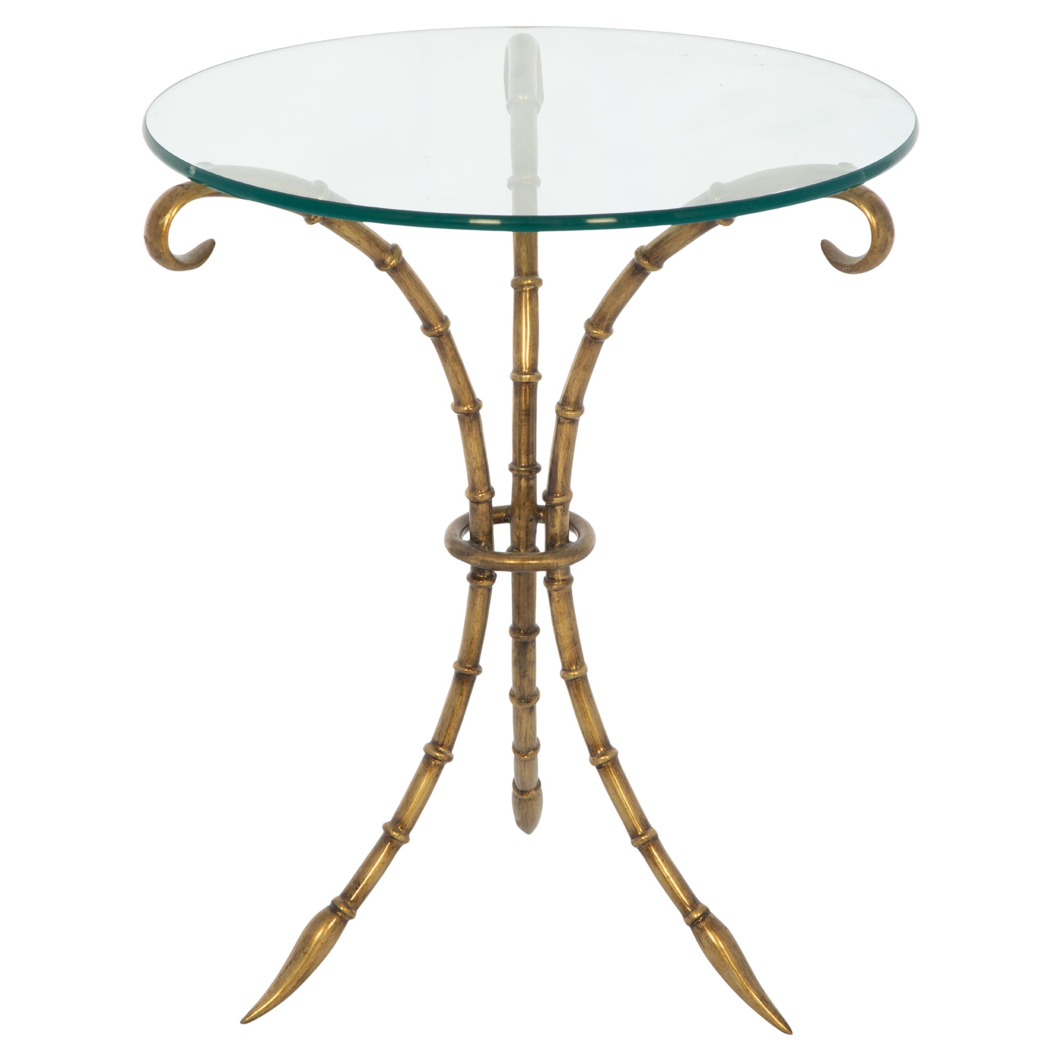 Vintage Brass Faux Bamboo Table with Glass Top