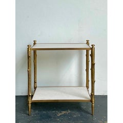 Vintage Brass Faux Bamboo Two-Tier Table